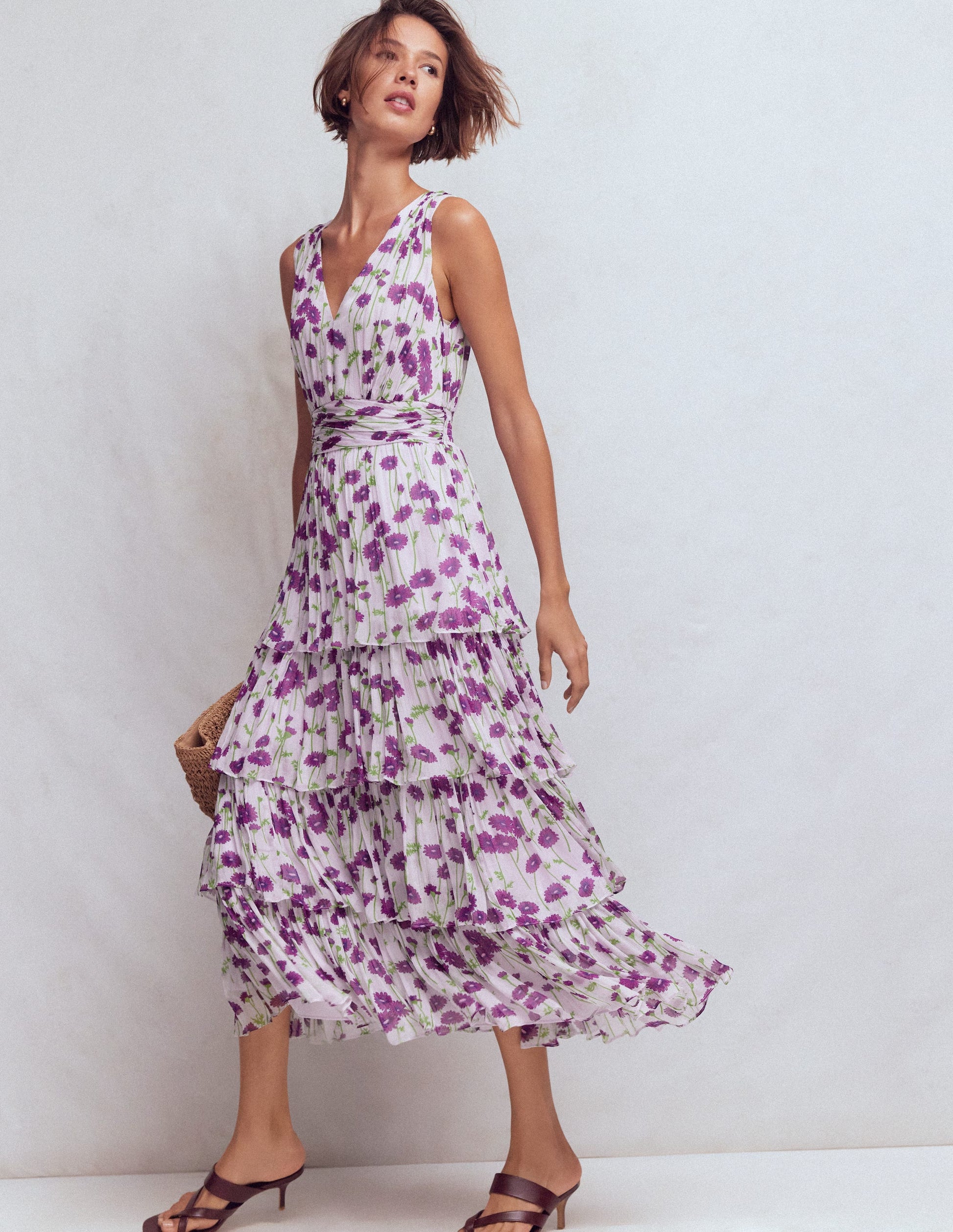 purple sleeveless dress Tiered Sleeveless Dress-Purple Dandelion