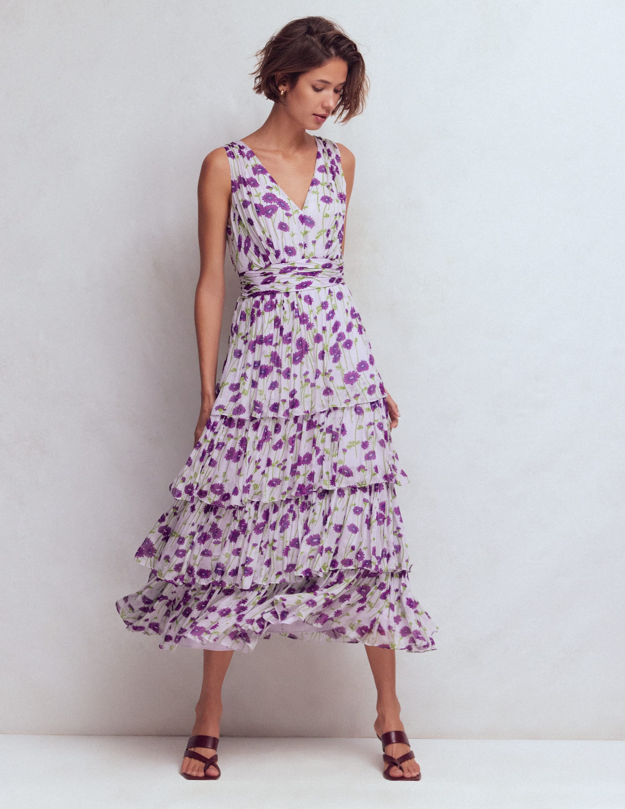 Tiered Sleeveless Dress-Purple Daisy Stems - Image 4