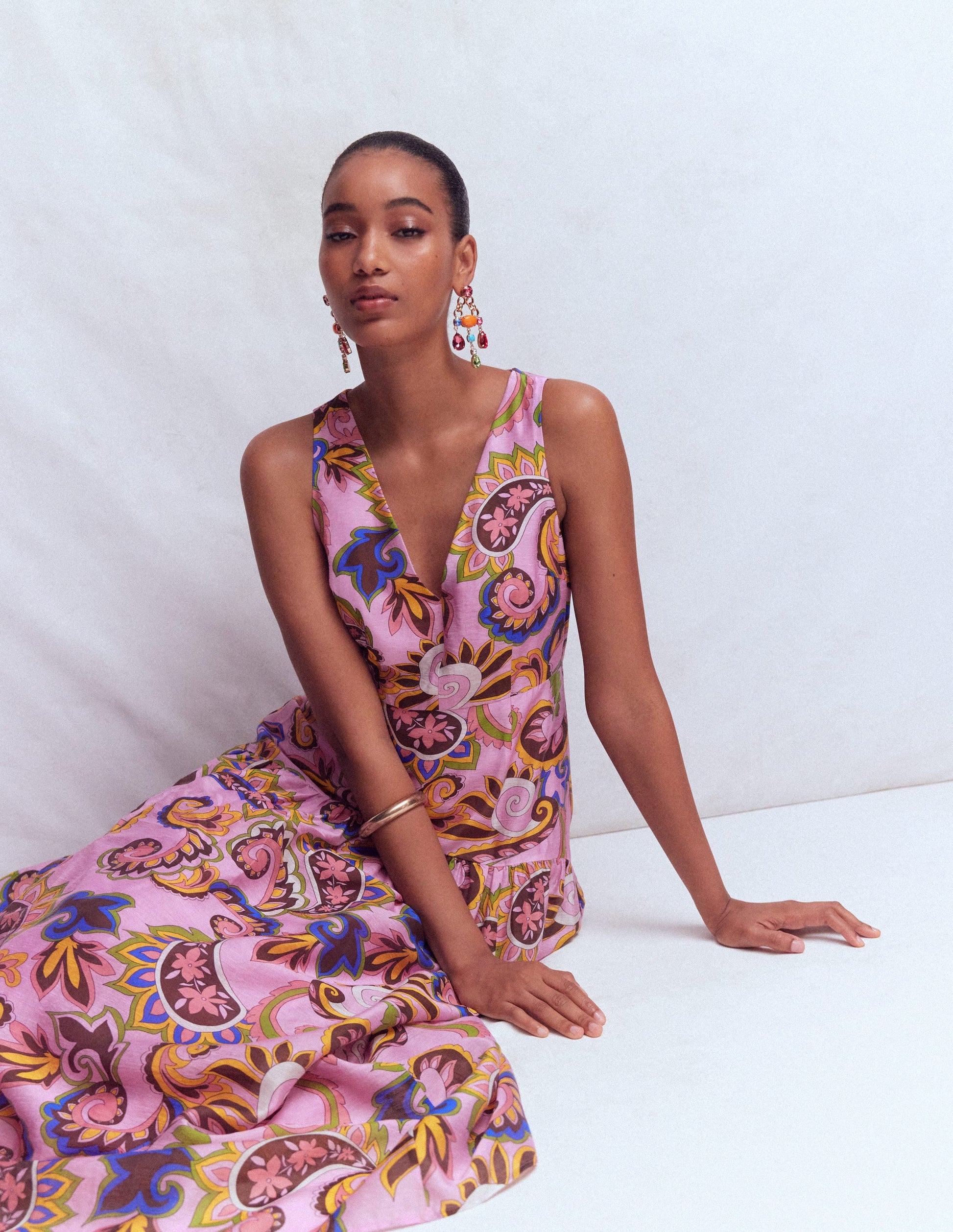 Drop Waist Sleeveless Dress-Multi Paisley Frenzy-2