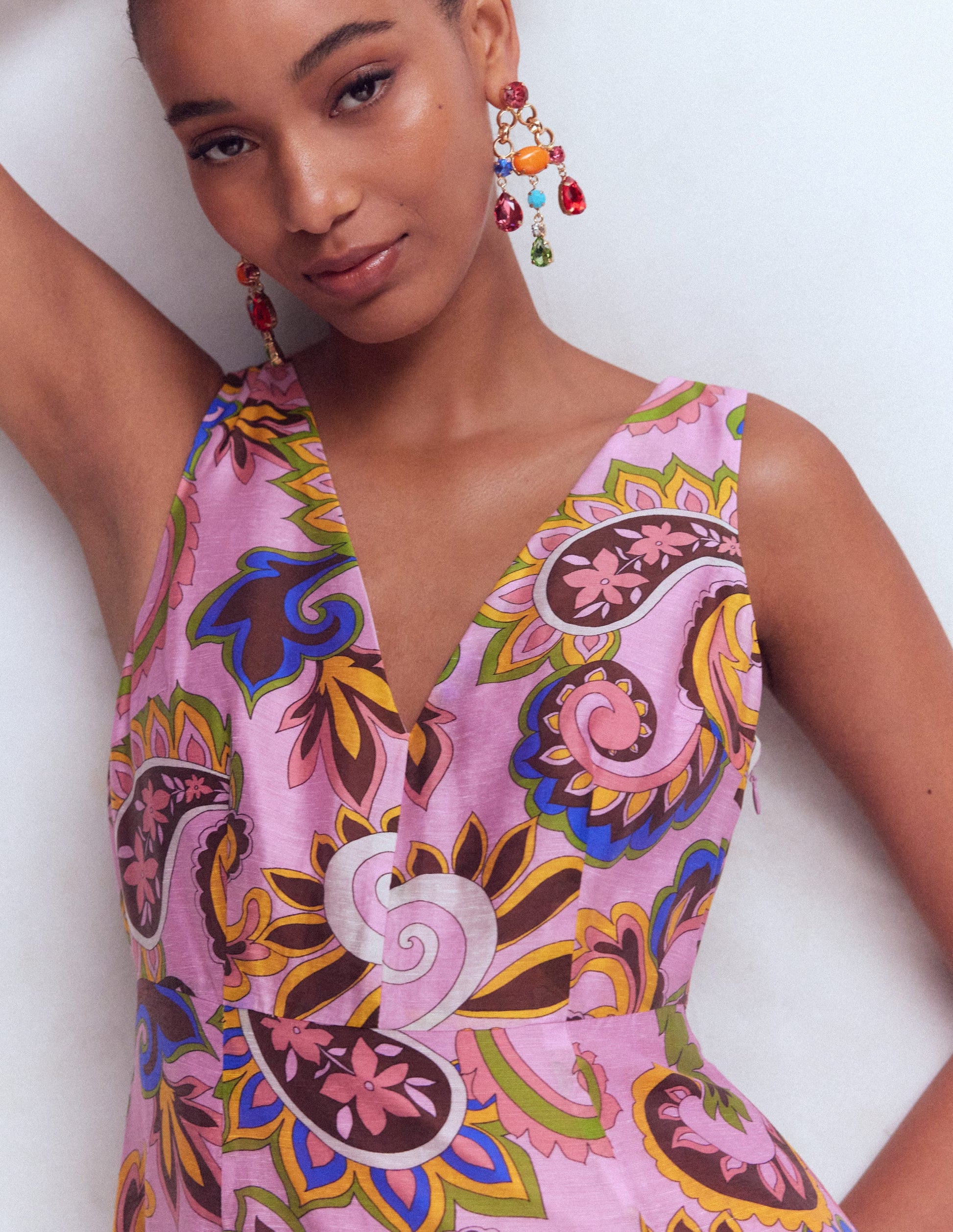 Drop Waist Sleeveless Dress-Multi Paisley Frenzy-3