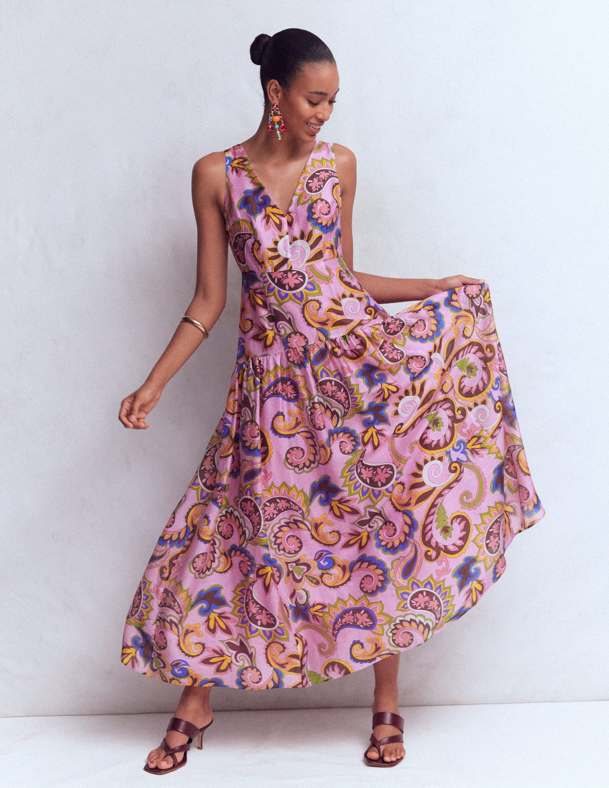 Drop Waist Sleeveless Dress-Multi Paisley Frenzy-5