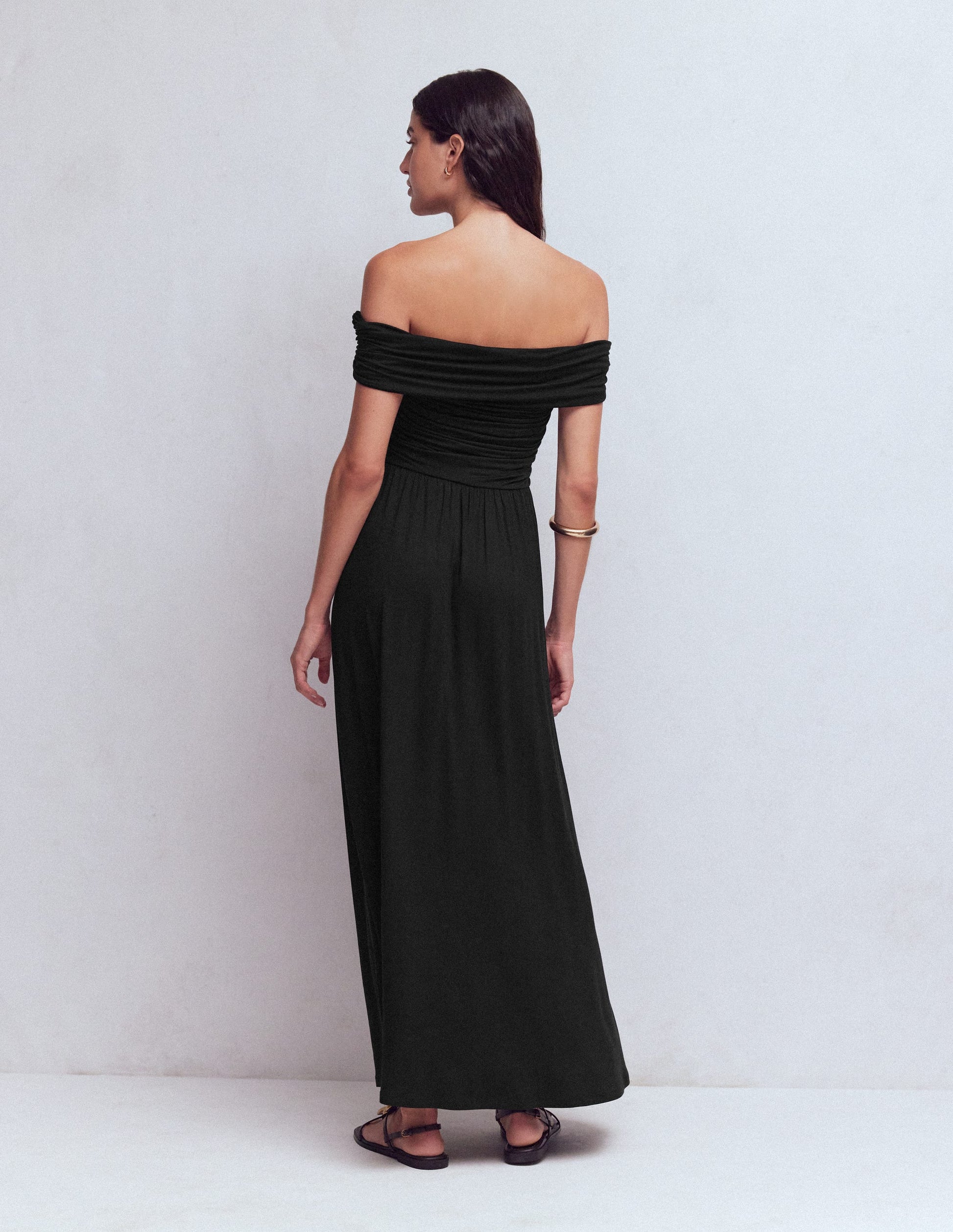 Ruched Bardot Jersey Dress-Black-3