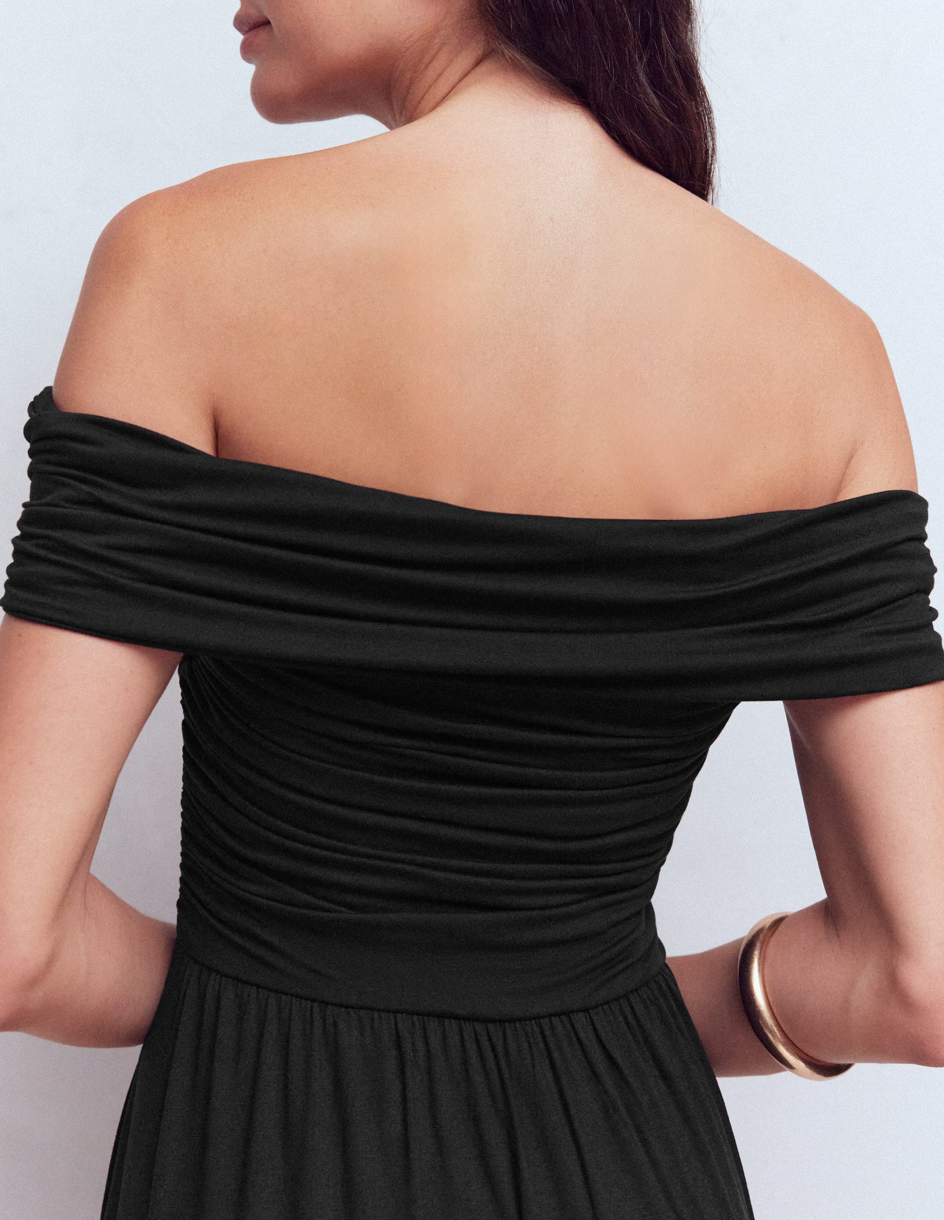Ruched Bardot Jersey Dress-Black-6