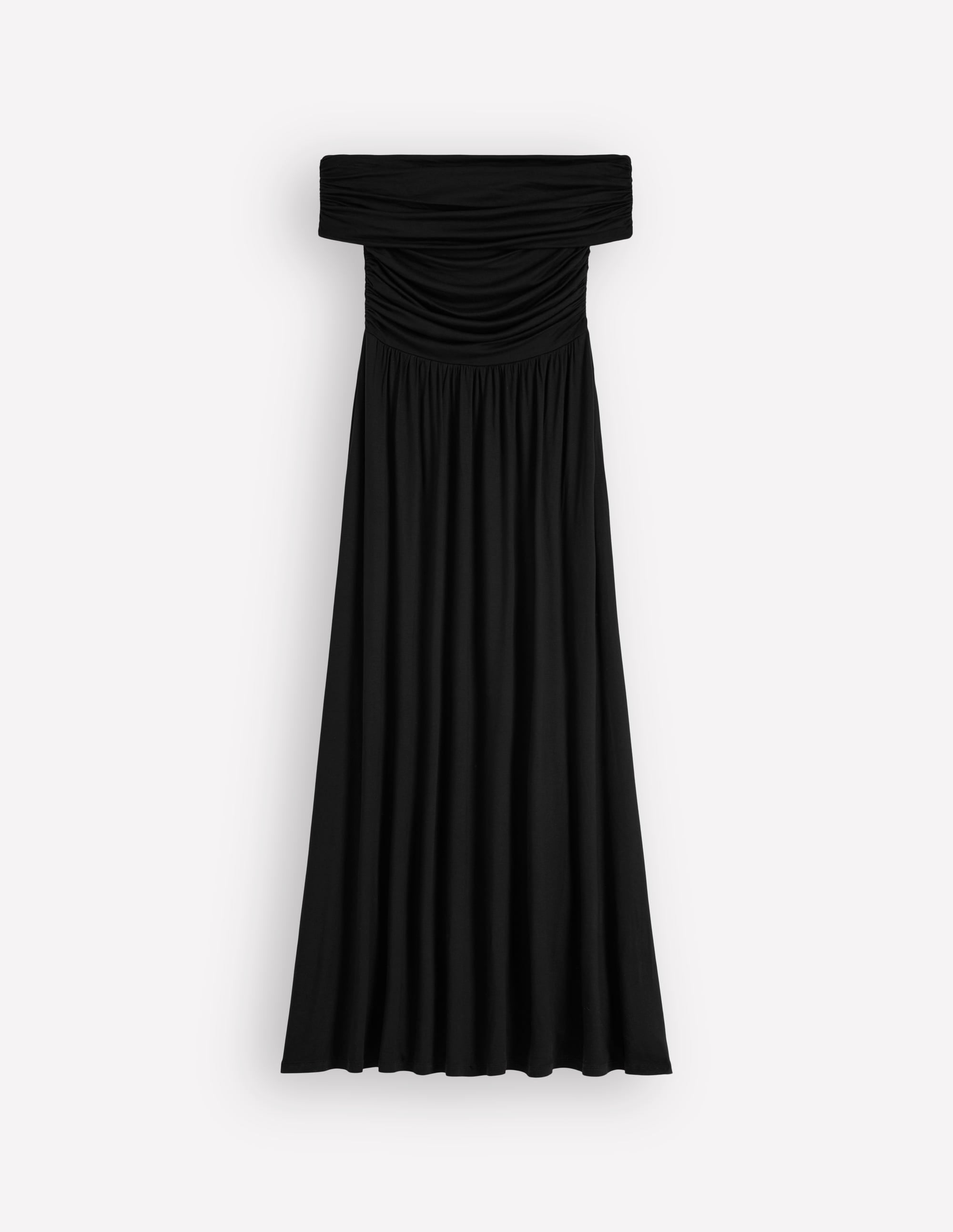 Ruched Bardot Maxi Dress-Black - Image 7