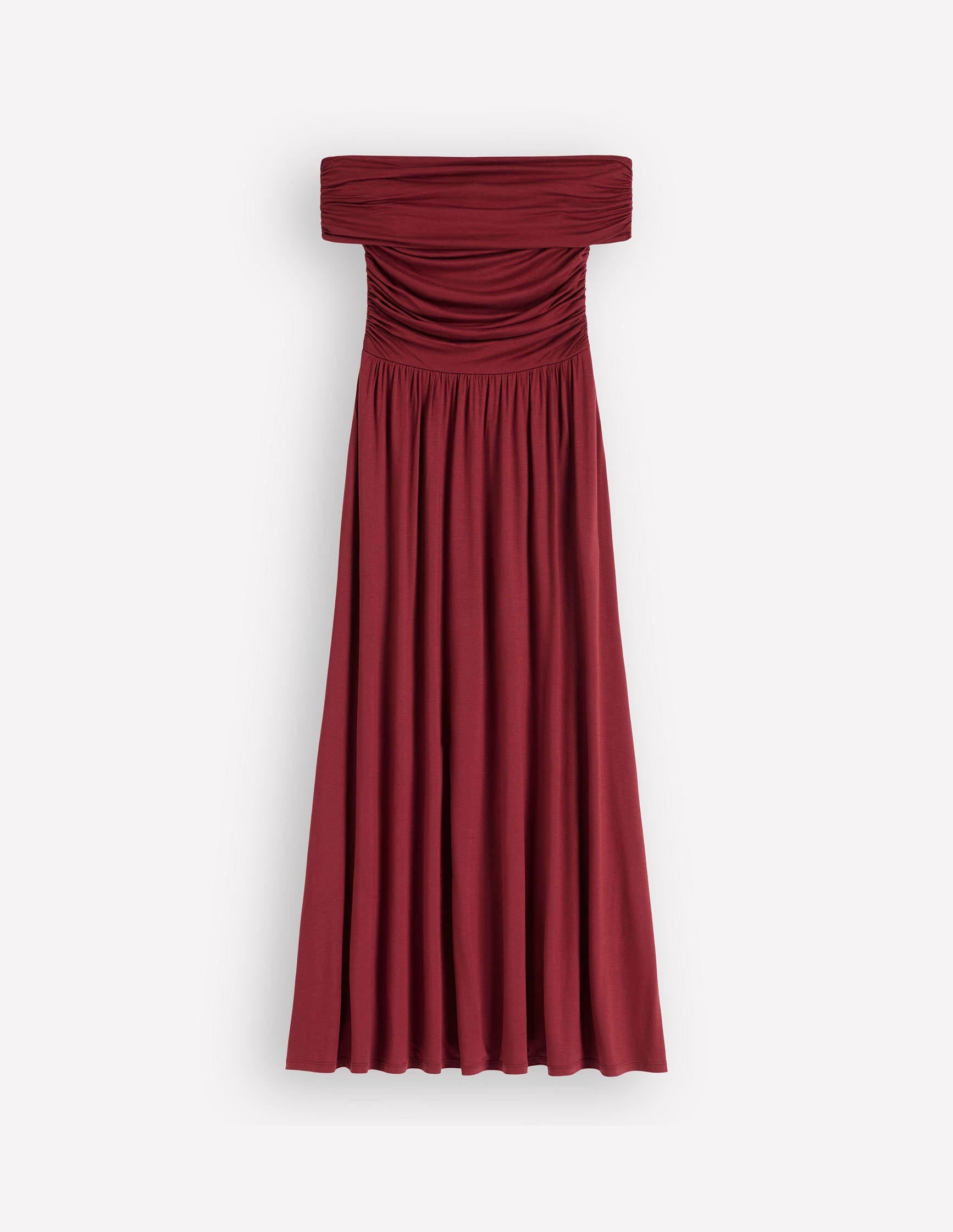 Ruched Bardot Maxi Dress-Burgundy - Image 6