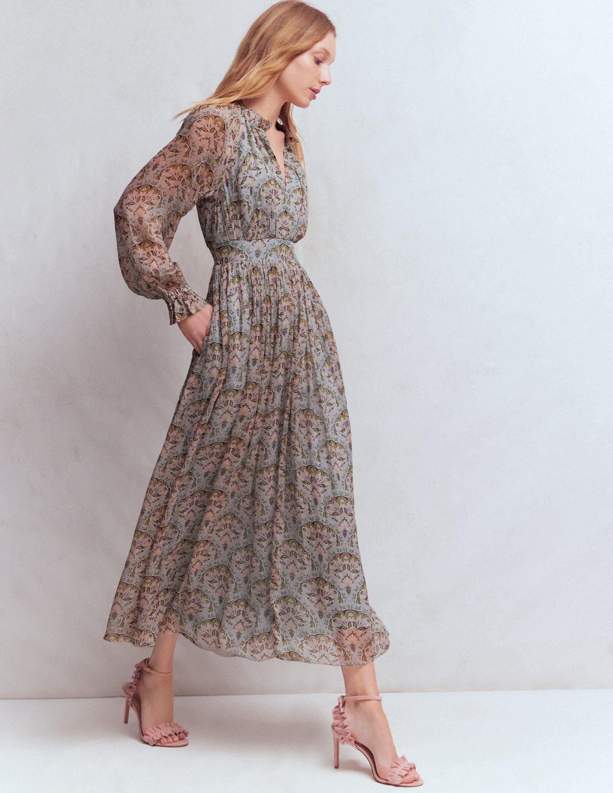 Romantic Ruffle Neck Dress-Multi Paradise Gardens - Image 1