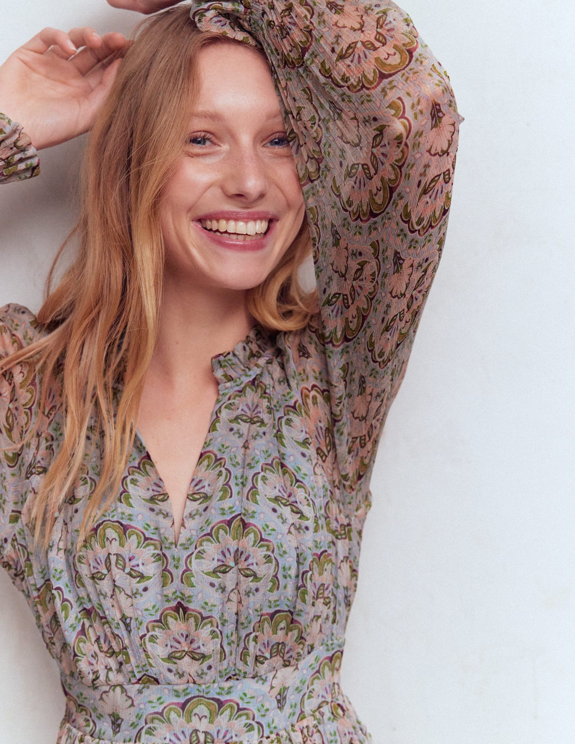 Romantic Ruffle Neck Dress-Multi Paradise Gardens-3