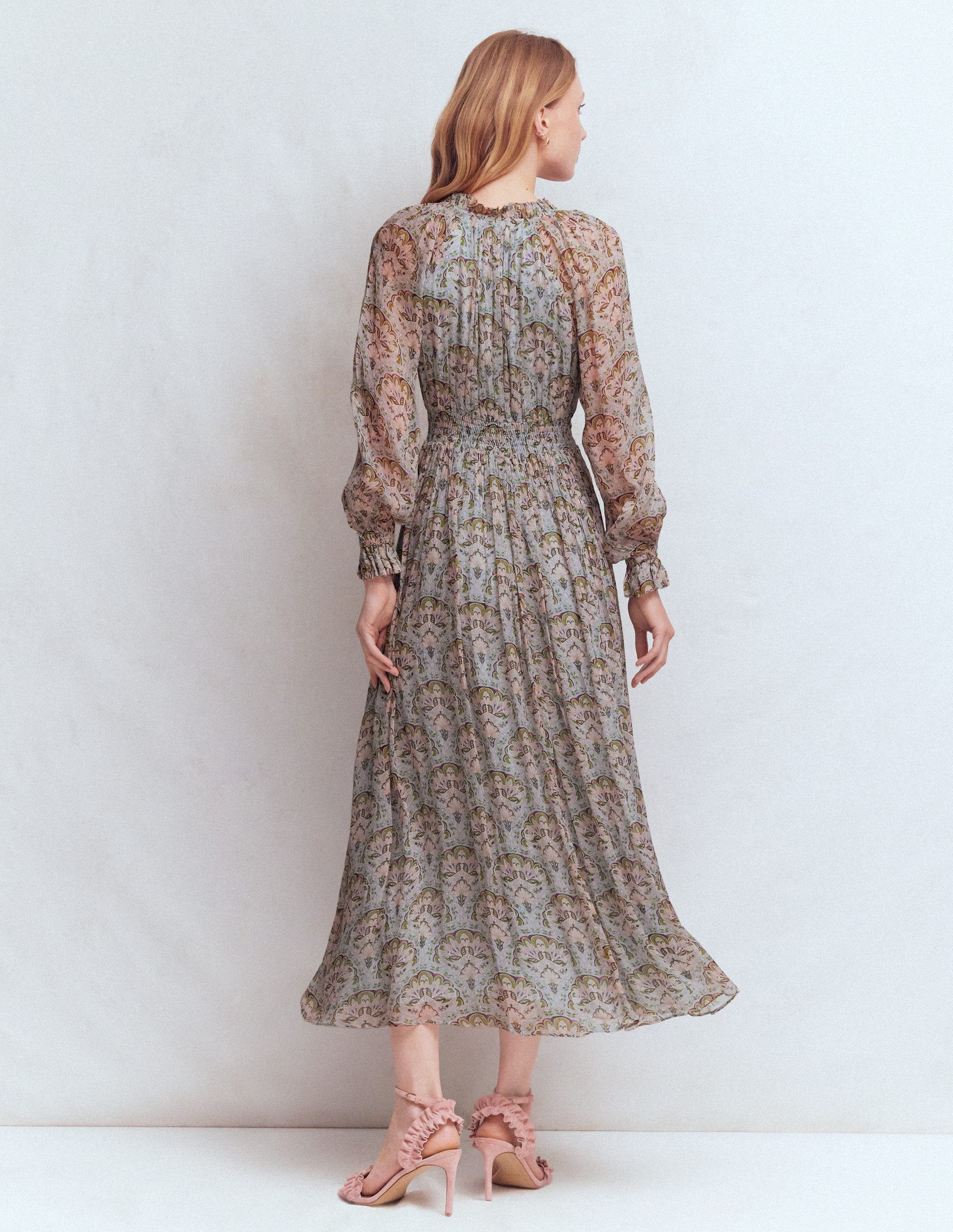 Romantic Ruffle Neck Dress-Multi Paradise Gardens-4