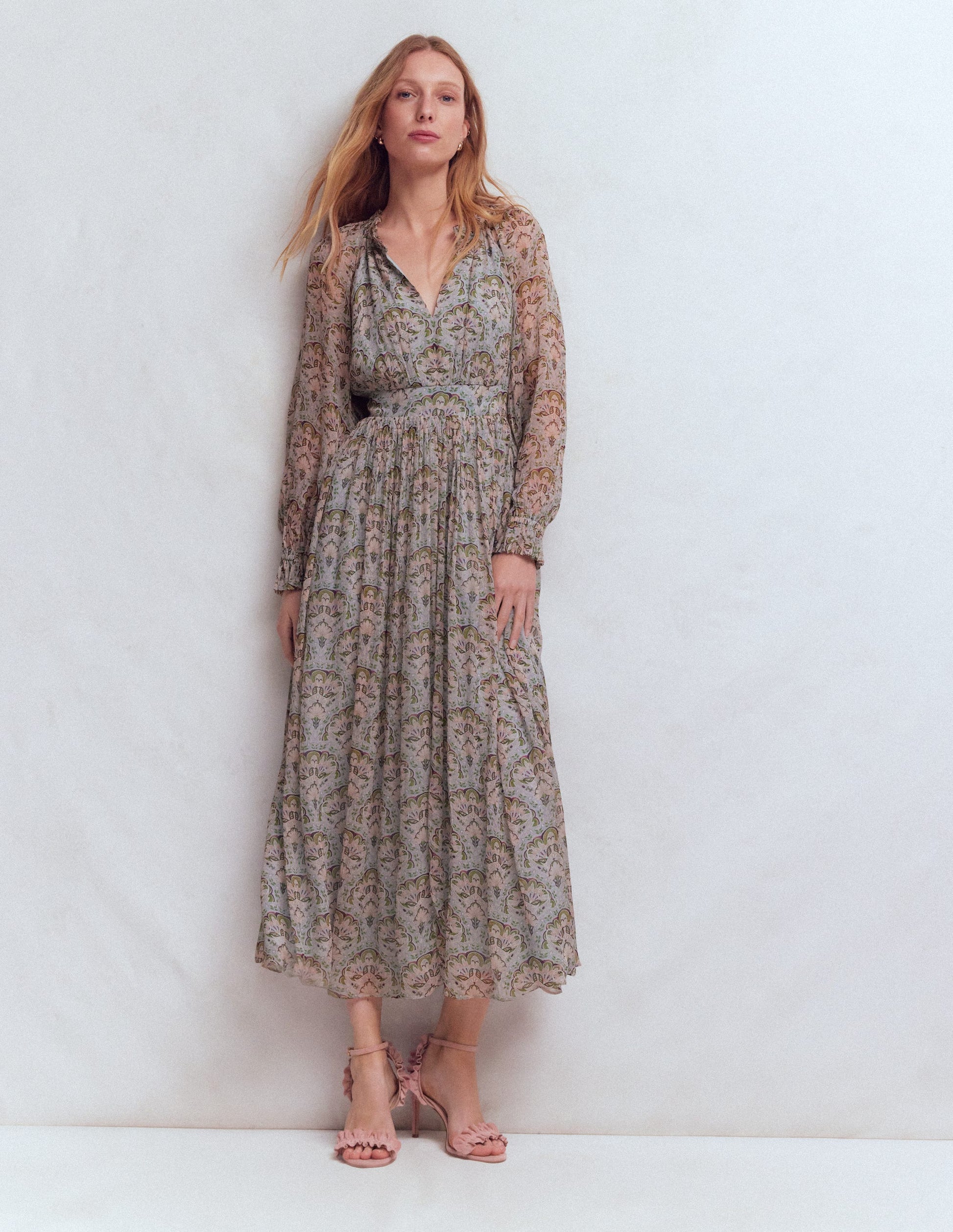 Romantic Ruffle Neck Dress-Multi Paradise Gardens-5