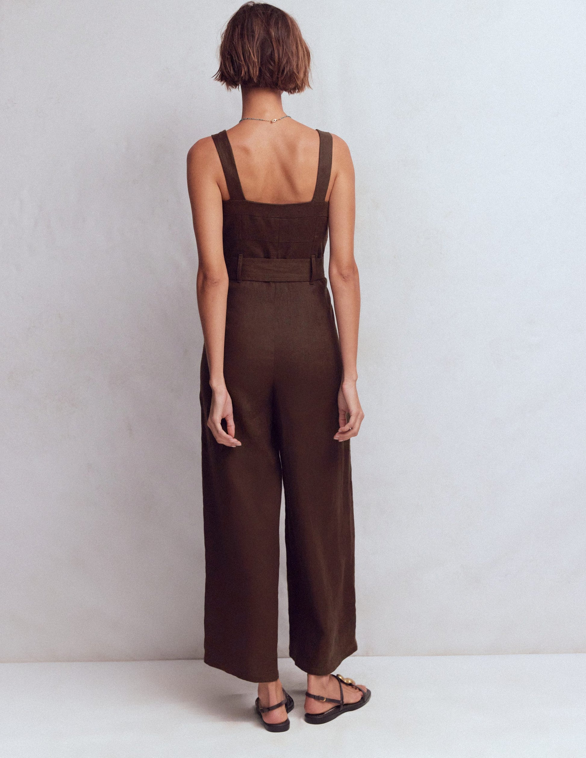 Panelled Bodice Linen Jumpsuit-Bitter Chocolate-4