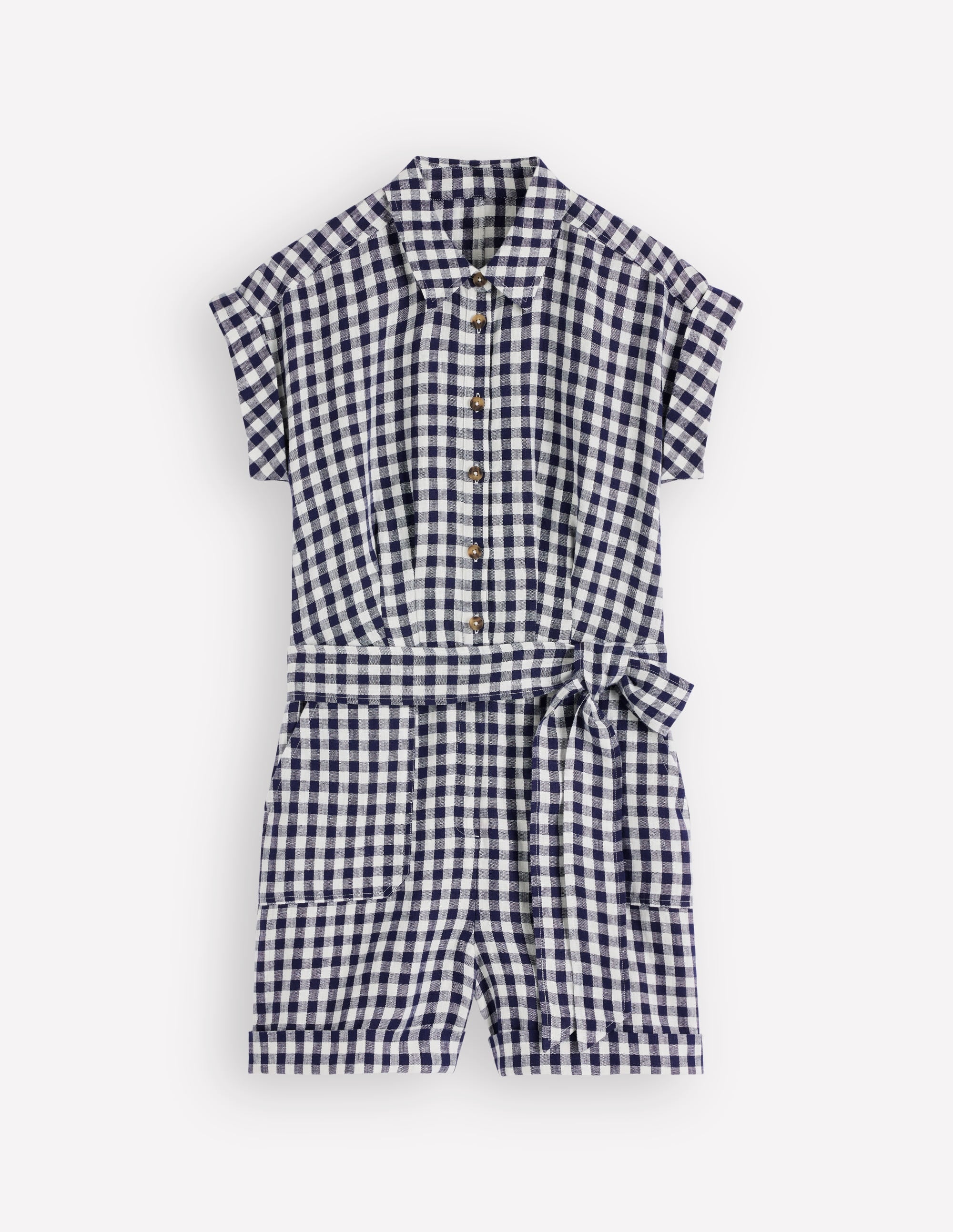 Kay Linen Playsuit-Navy, Ivory Gingham - Image 6