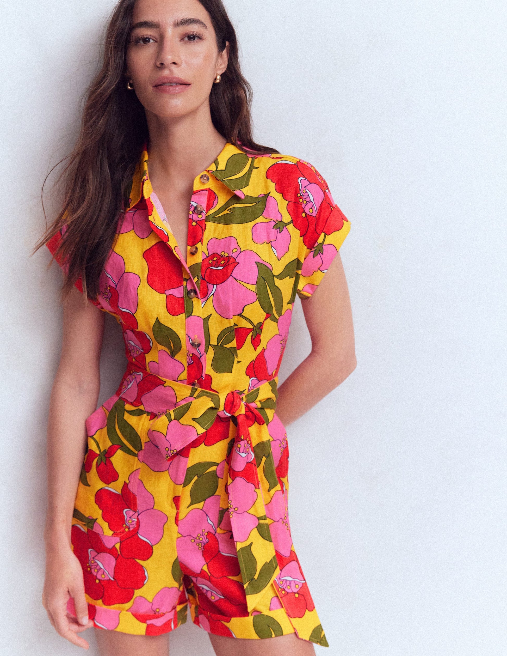Kay Linen Playsuit-Yellow Radiant Bloom-2