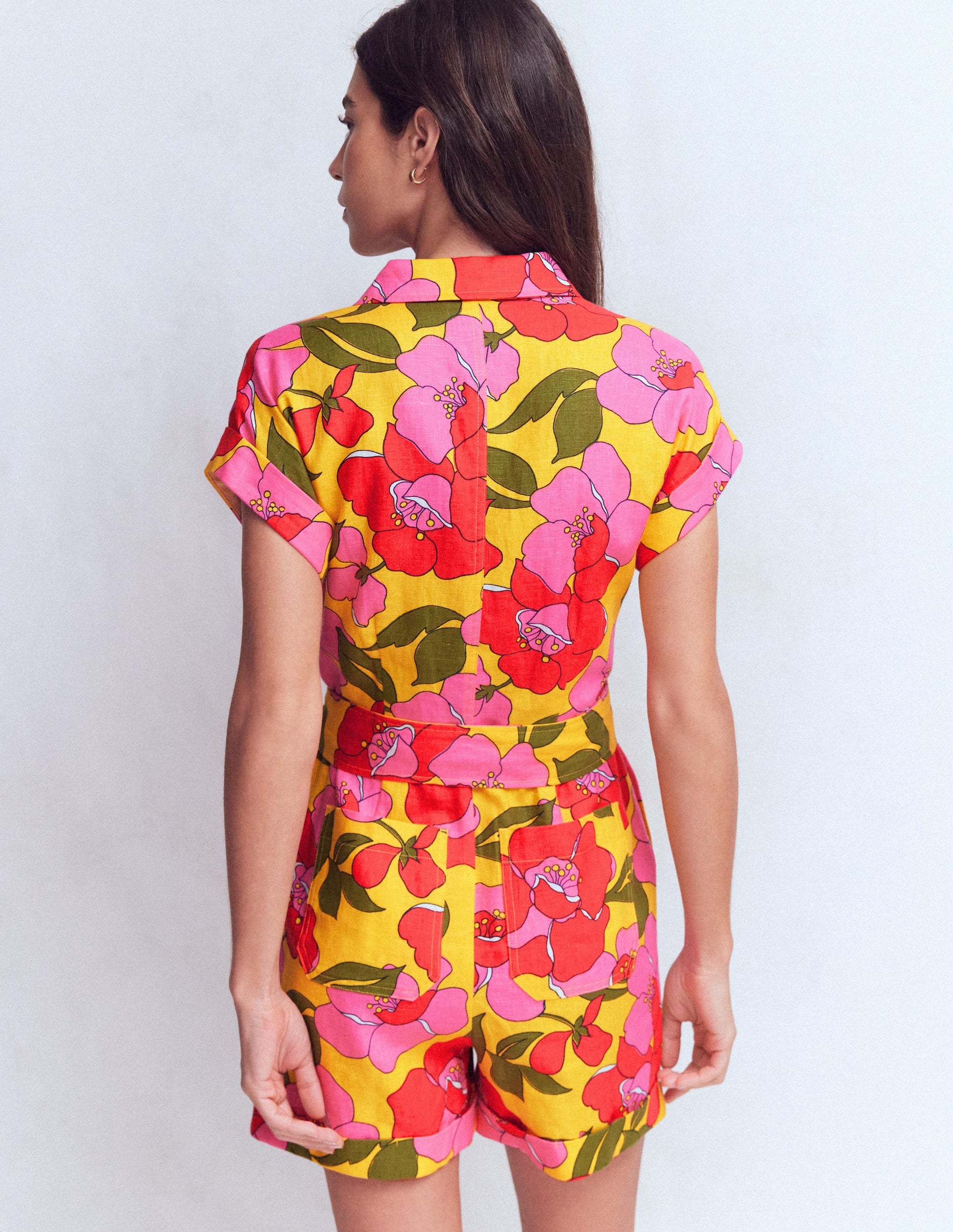 Kay Linen Playsuit-Yellow Radiant Bloom-4