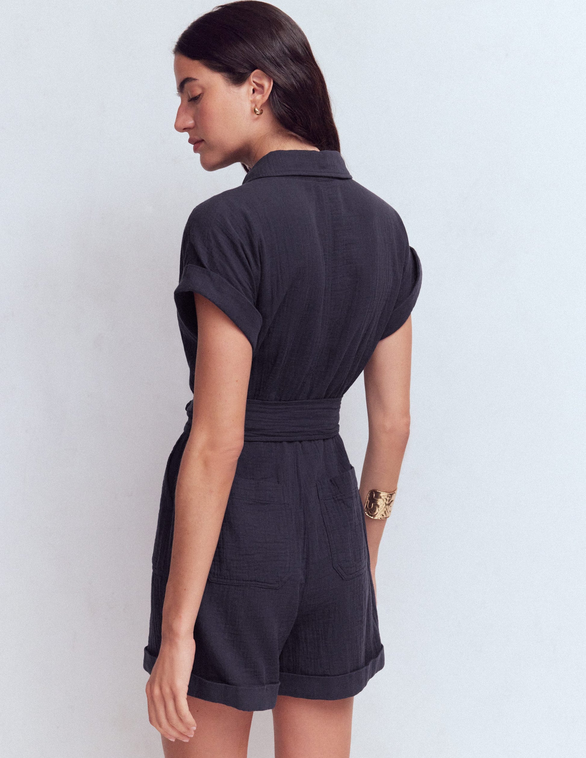 Kay Double Cloth Playsuit-Navy-3