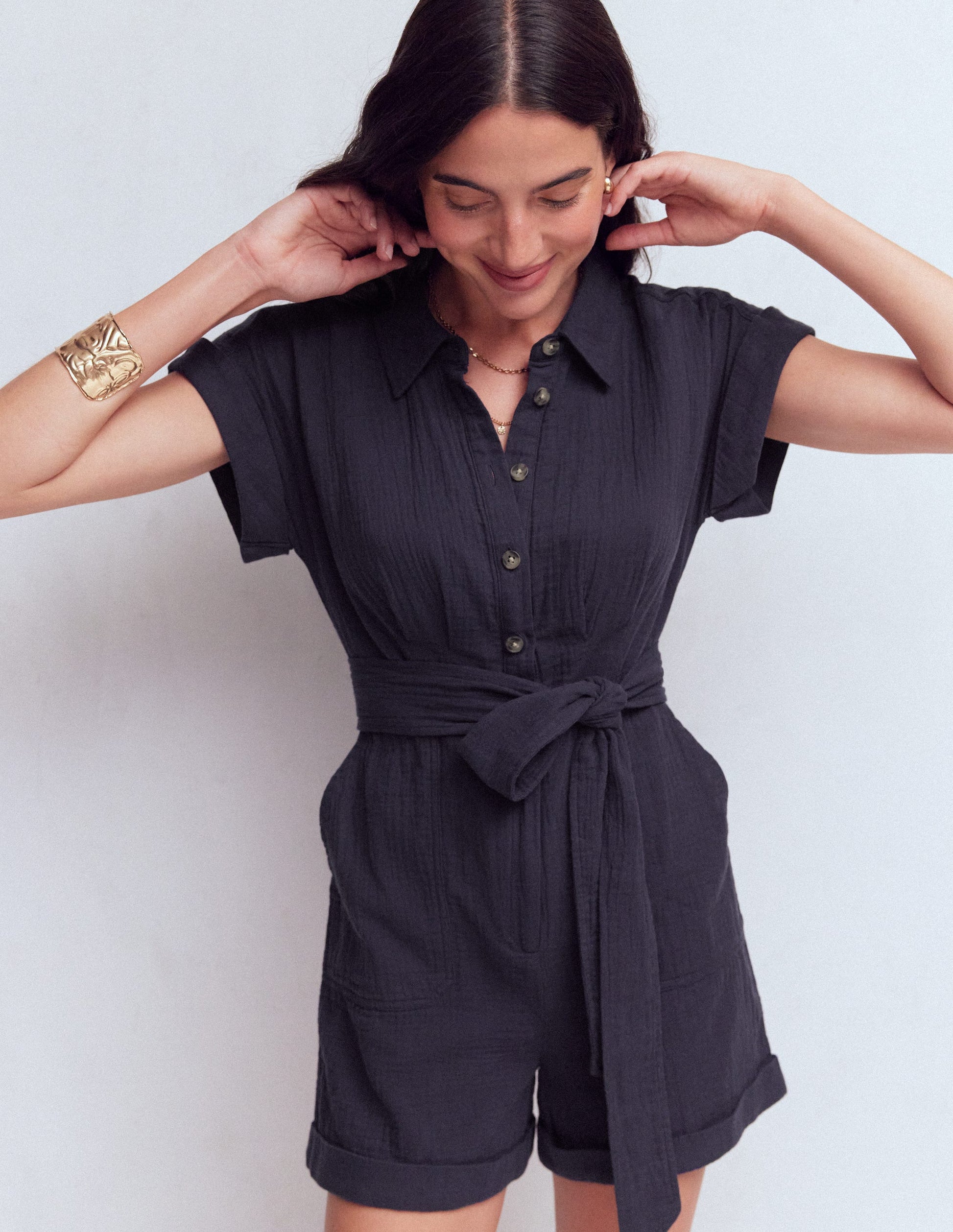 Kay Double Cloth Playsuit-Navy-5