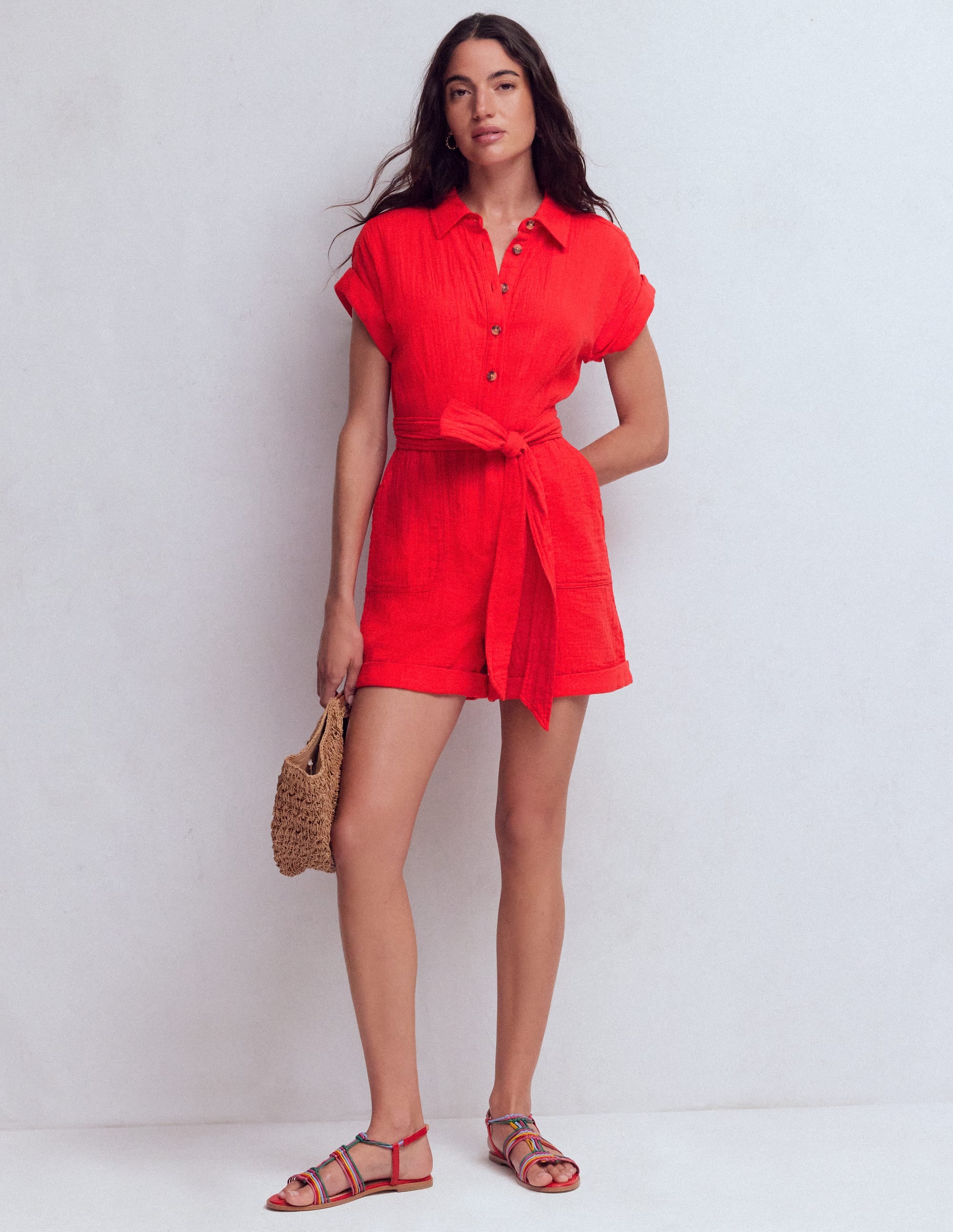 Kay Double Cloth Playsuit-Poppy Red - Image 1