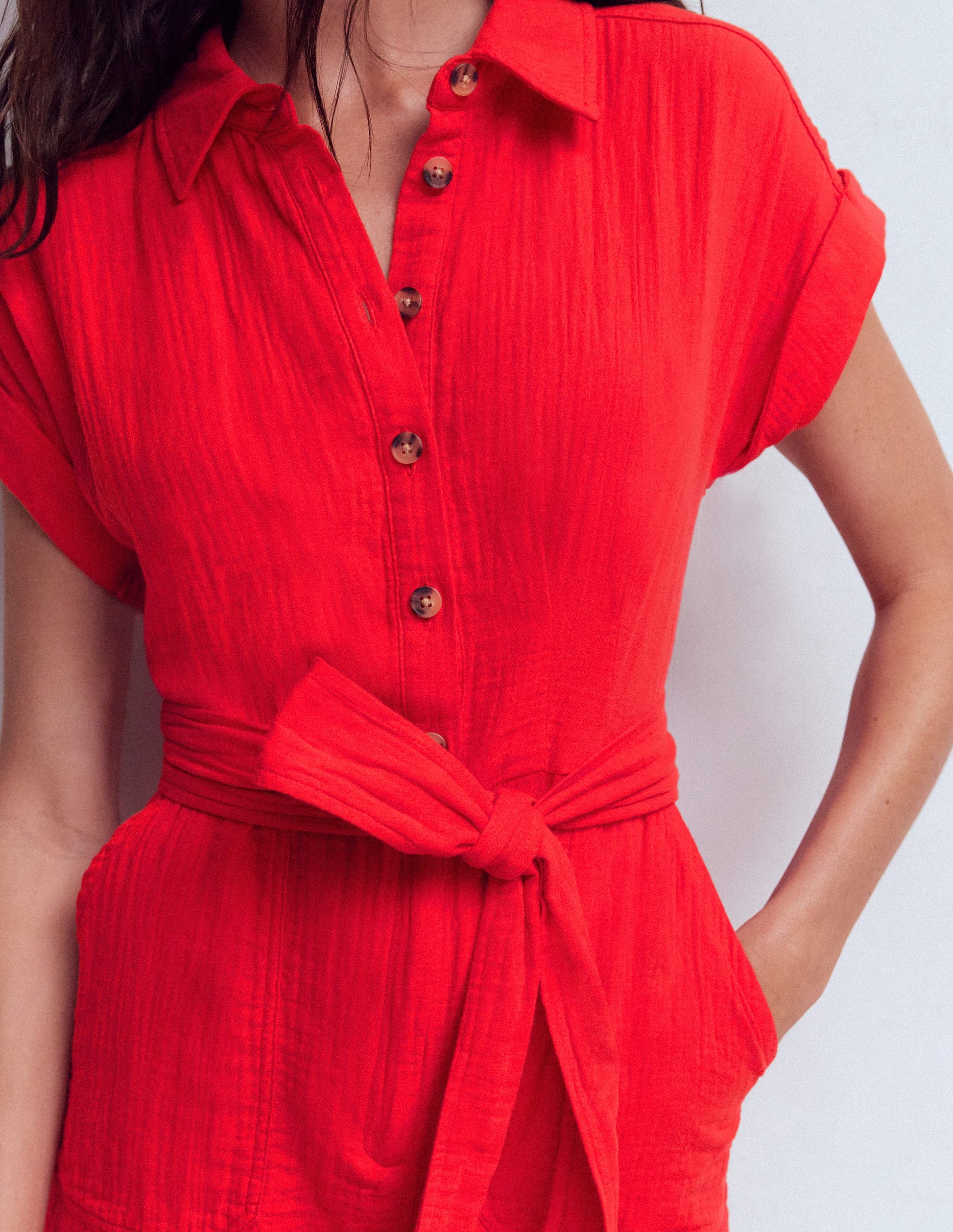 Kay Double Cloth Playsuit-Poppy Red-2