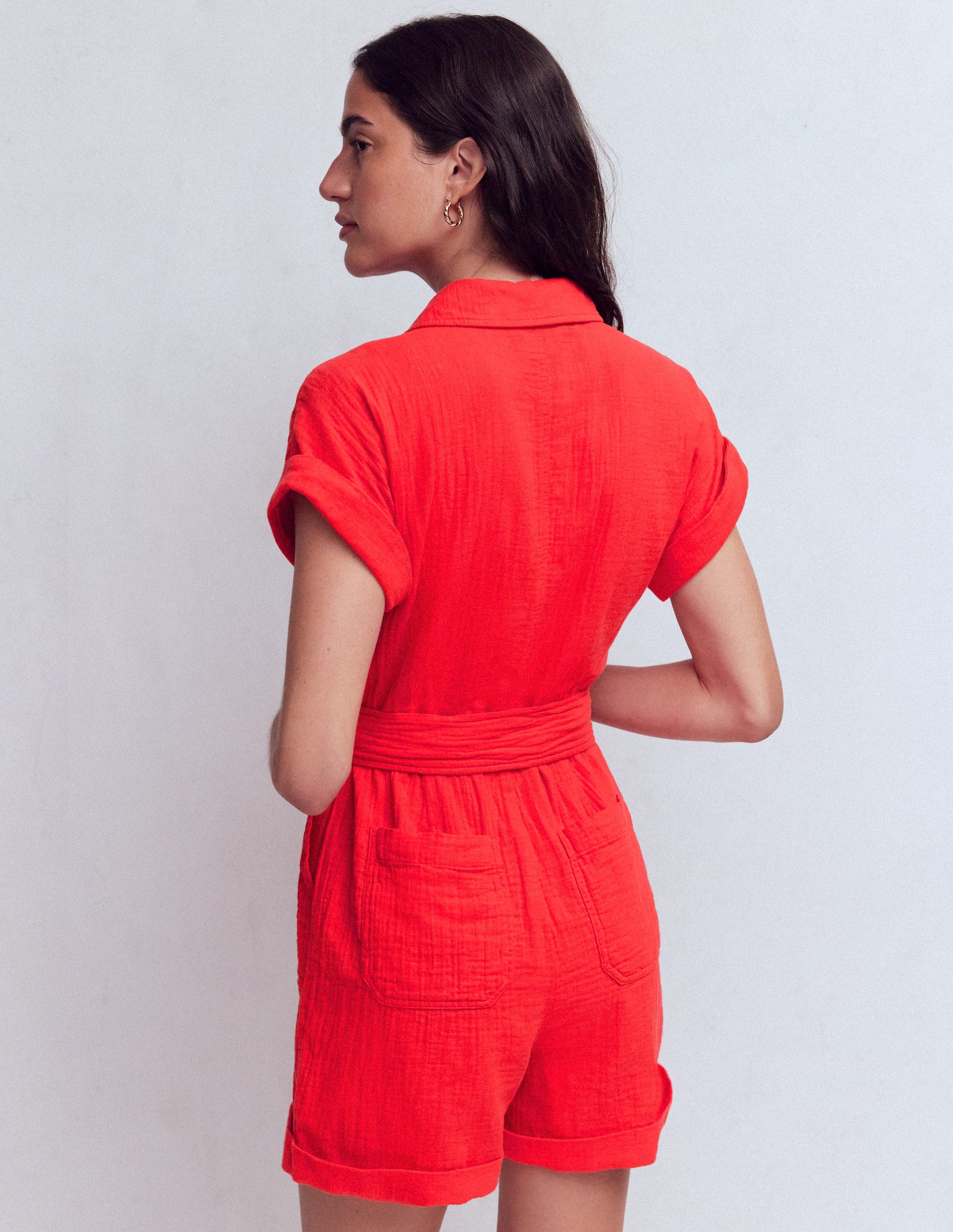 Kay Double Cloth Playsuit-Poppy Red-3