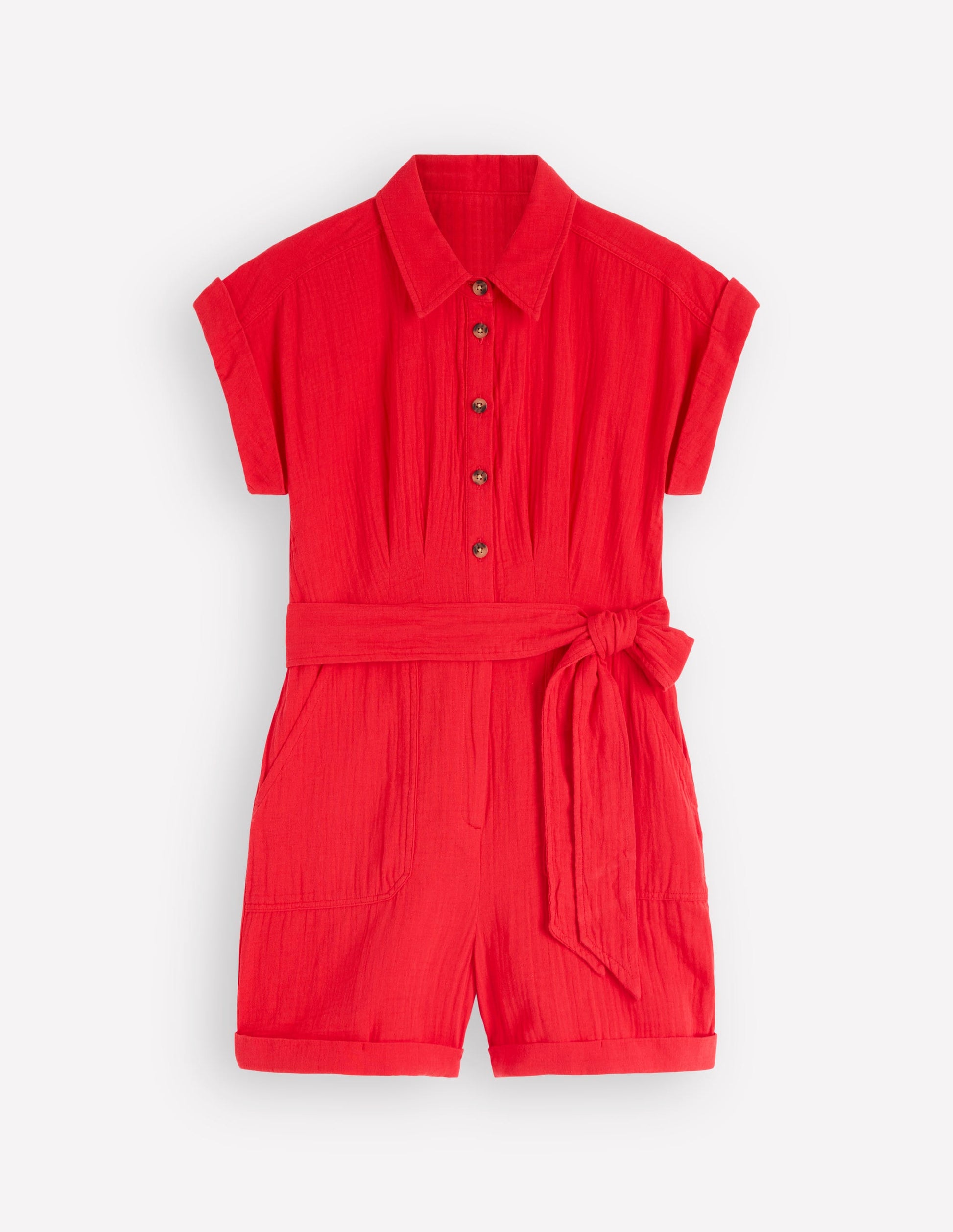 Kay Double Cloth Playsuit-Poppy Red-5