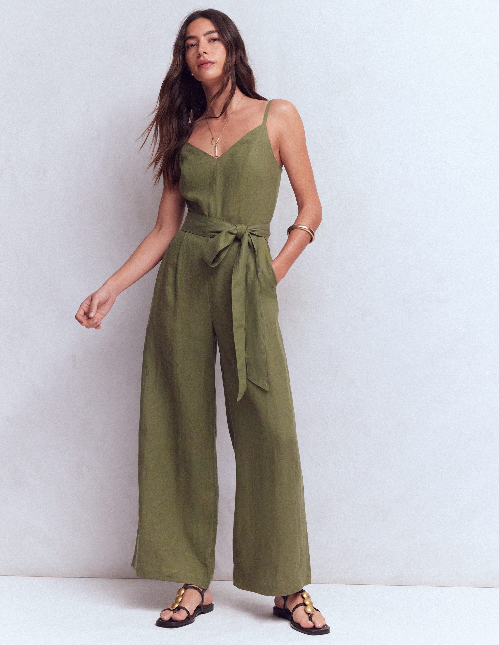 Strappy Linen Jumpsuit-Winter Moss - Image 6