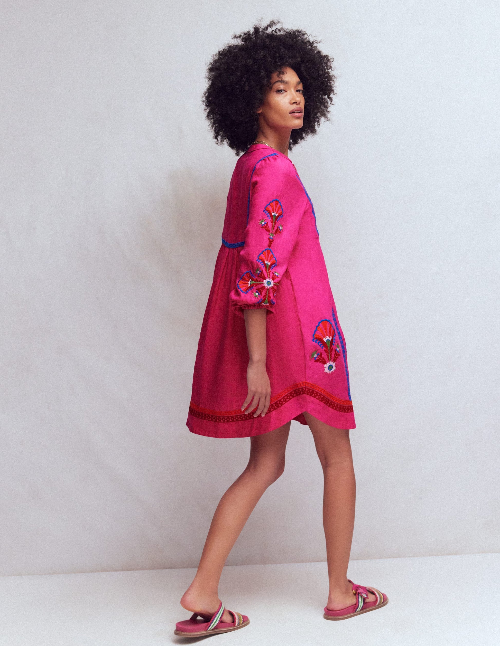 boden women's yoke panel maxi dress product info and reviews Pia Linen Blend Yoke Dress-Pink Embroidery