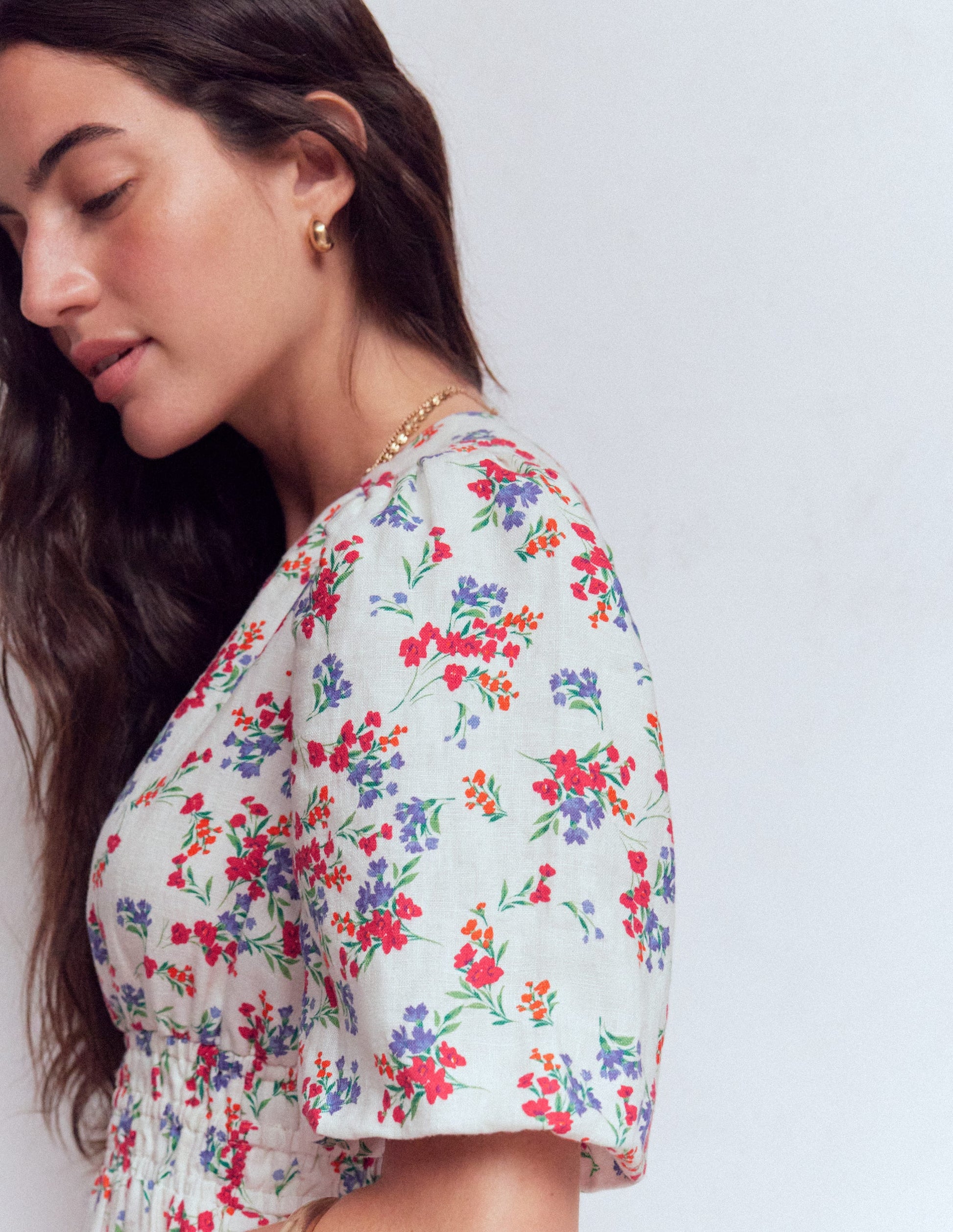 Irene Linen Midi Dress-Ivory, Bloom Scatter-2