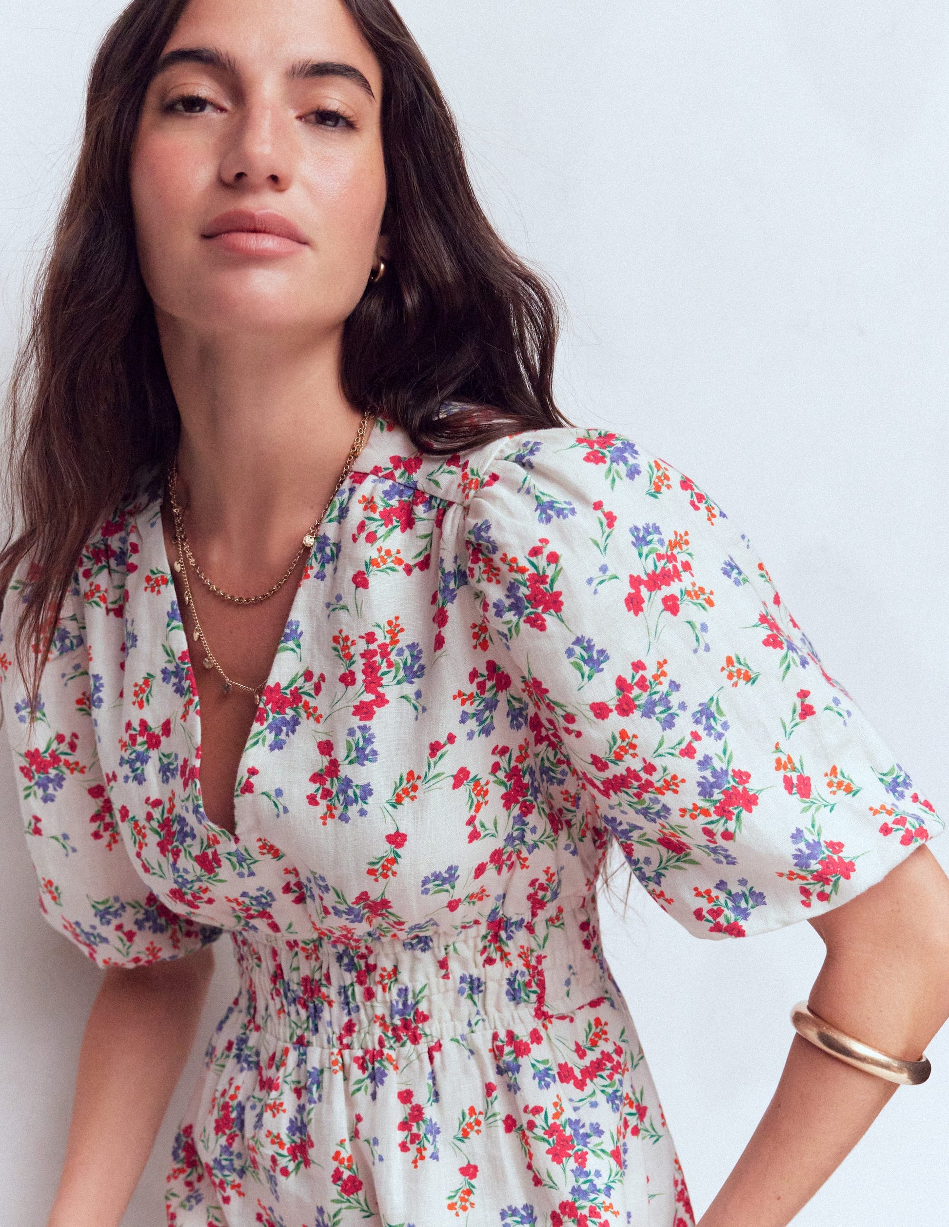 Irene Linen Midi Dress-Ivory, Bloom Scatter-5