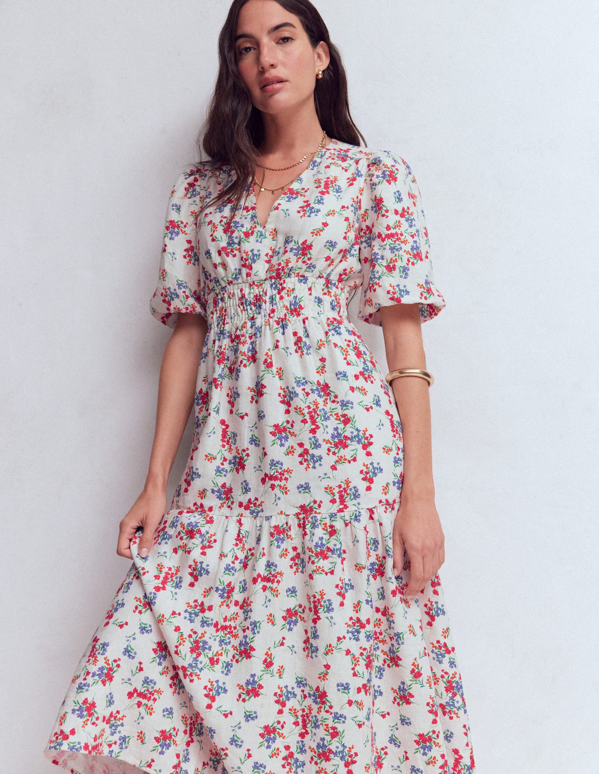 Irene Linen Midi Dress-Ivory, Bloom Scatter-6