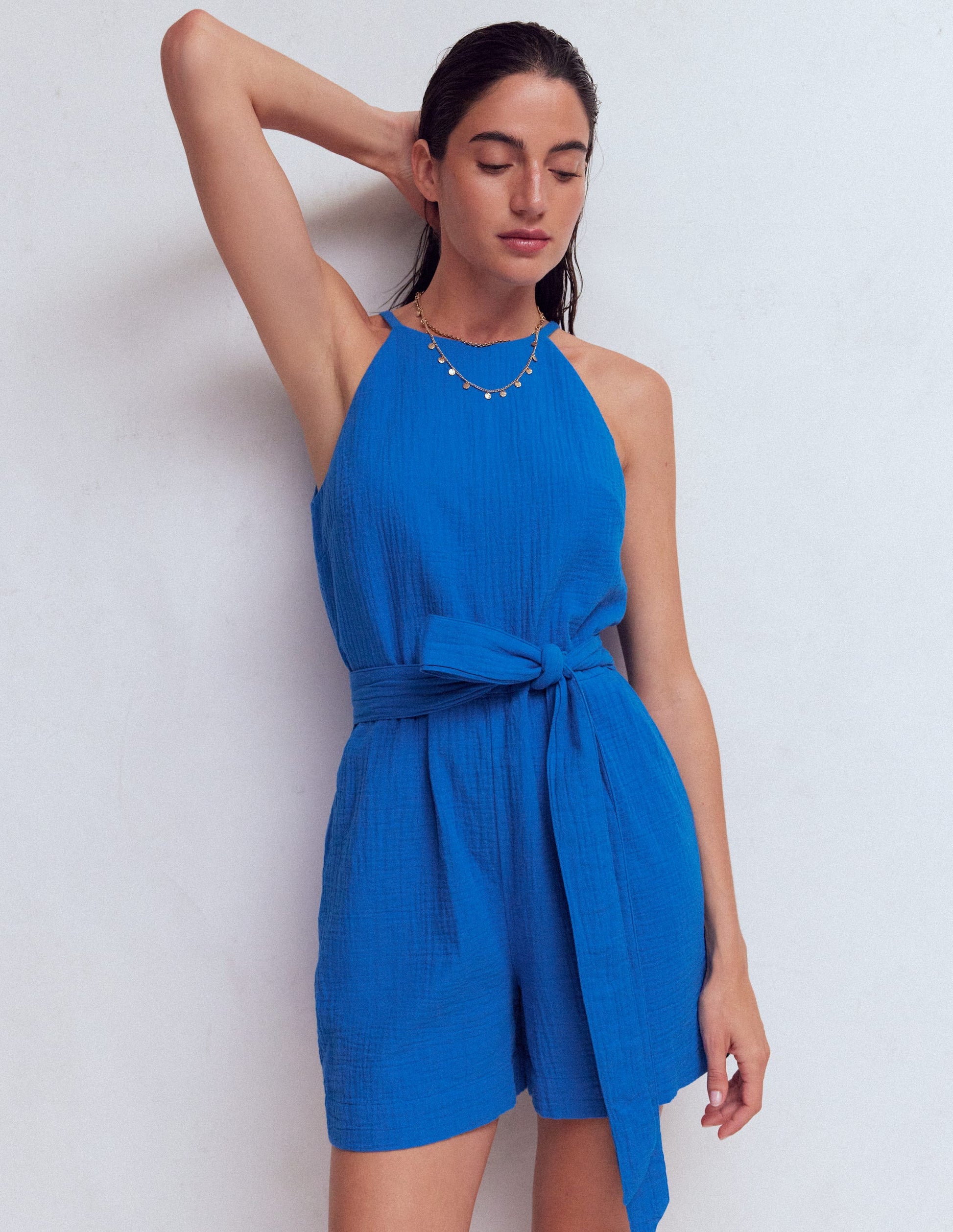 Rosa Double Cloth Playsuit-Kingfisher Blue-1