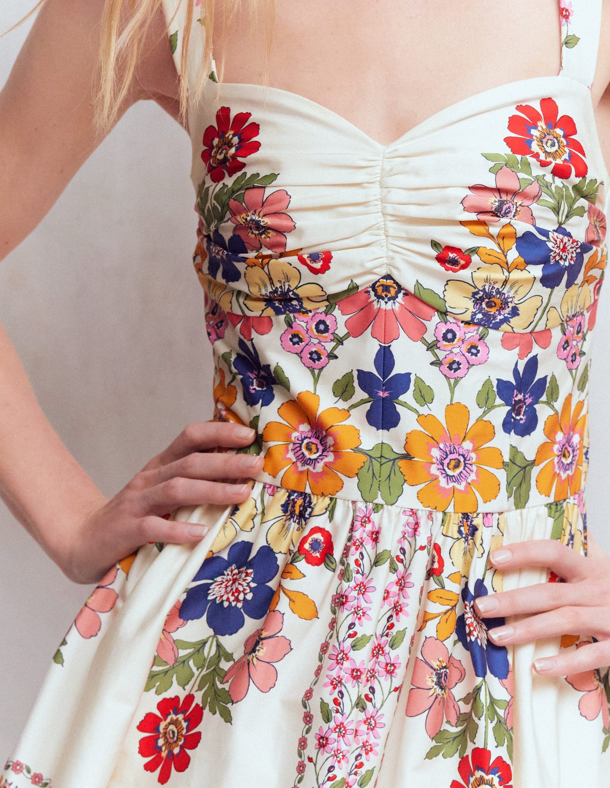 Fit and Flare Midi Dress-Multi Meadow Flowers Lattice-5