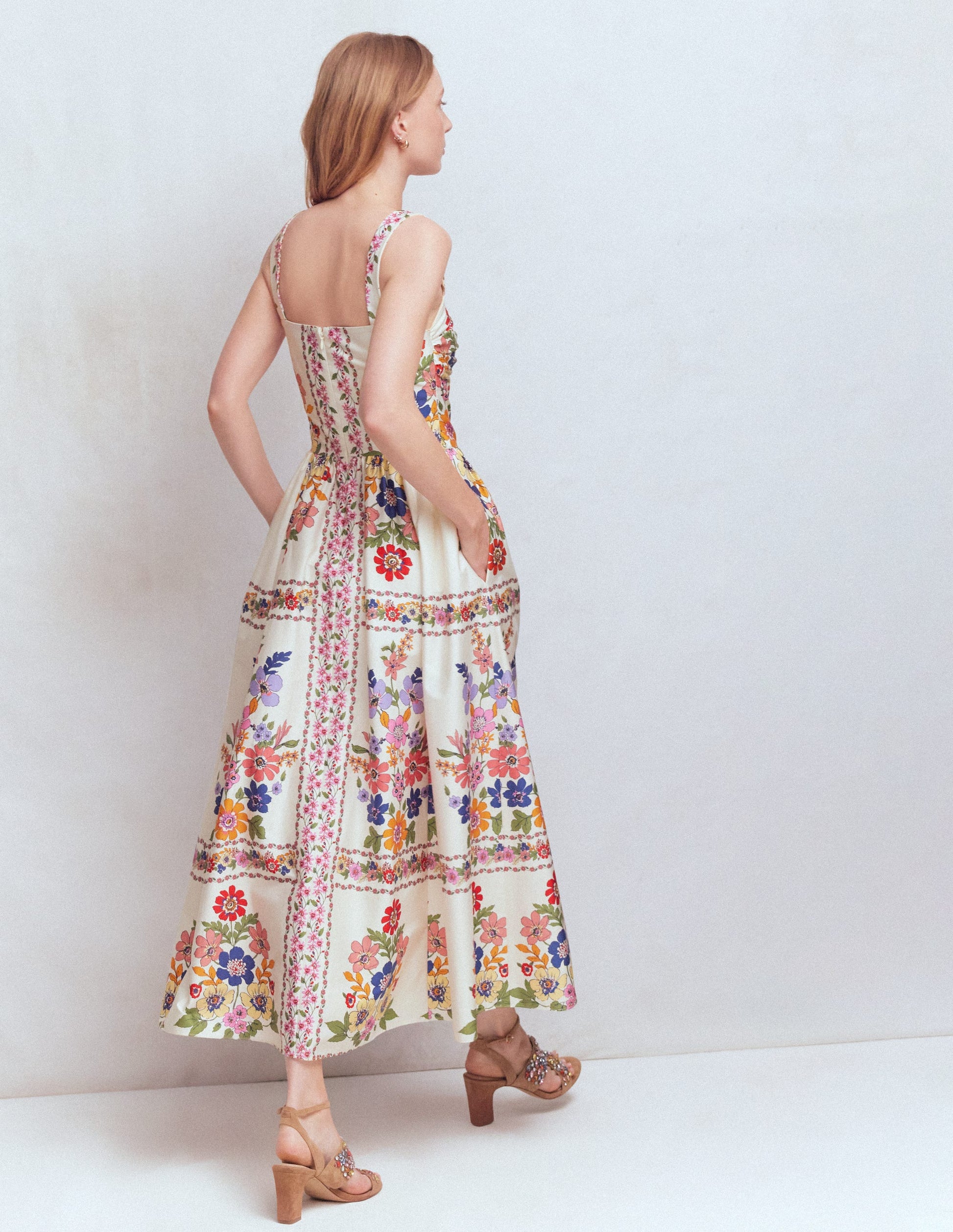 Fit and Flare Midi Dress-Multi Meadow Flowers Lattice-6