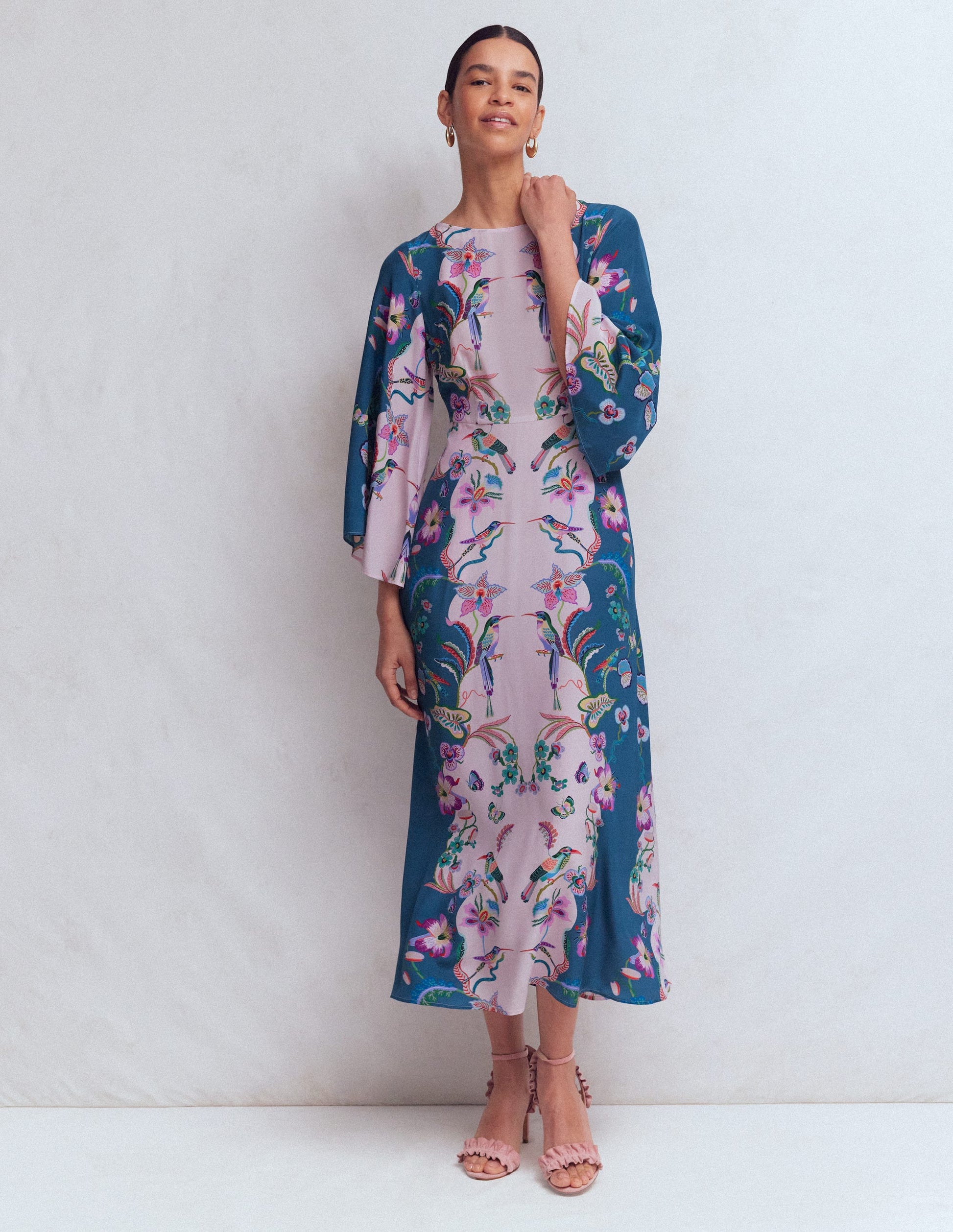Angel Sleeve Boat Neck Dress - Tourmaline Blue, Orchid Canopy