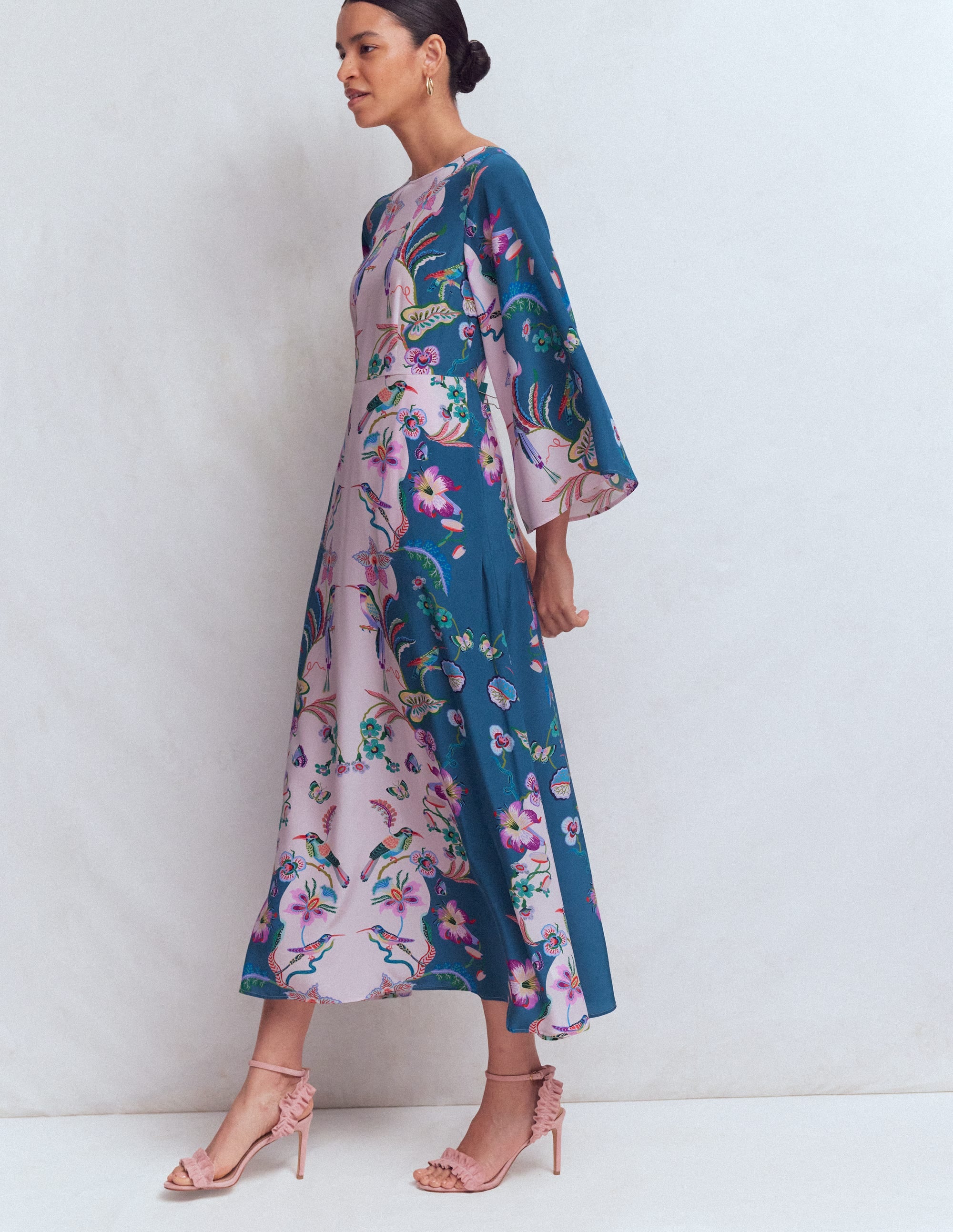 Angel Sleeve Boat Neck Dress-Tourmaline Blue, Orchid Canopy - Image 4