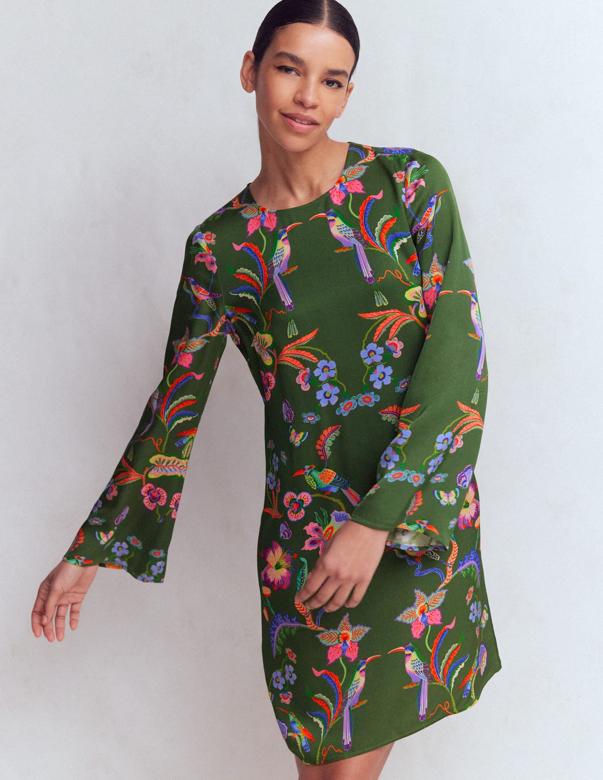 Flared Sleeve Shift Dress-Multi, Orchid Canopy - Image 1