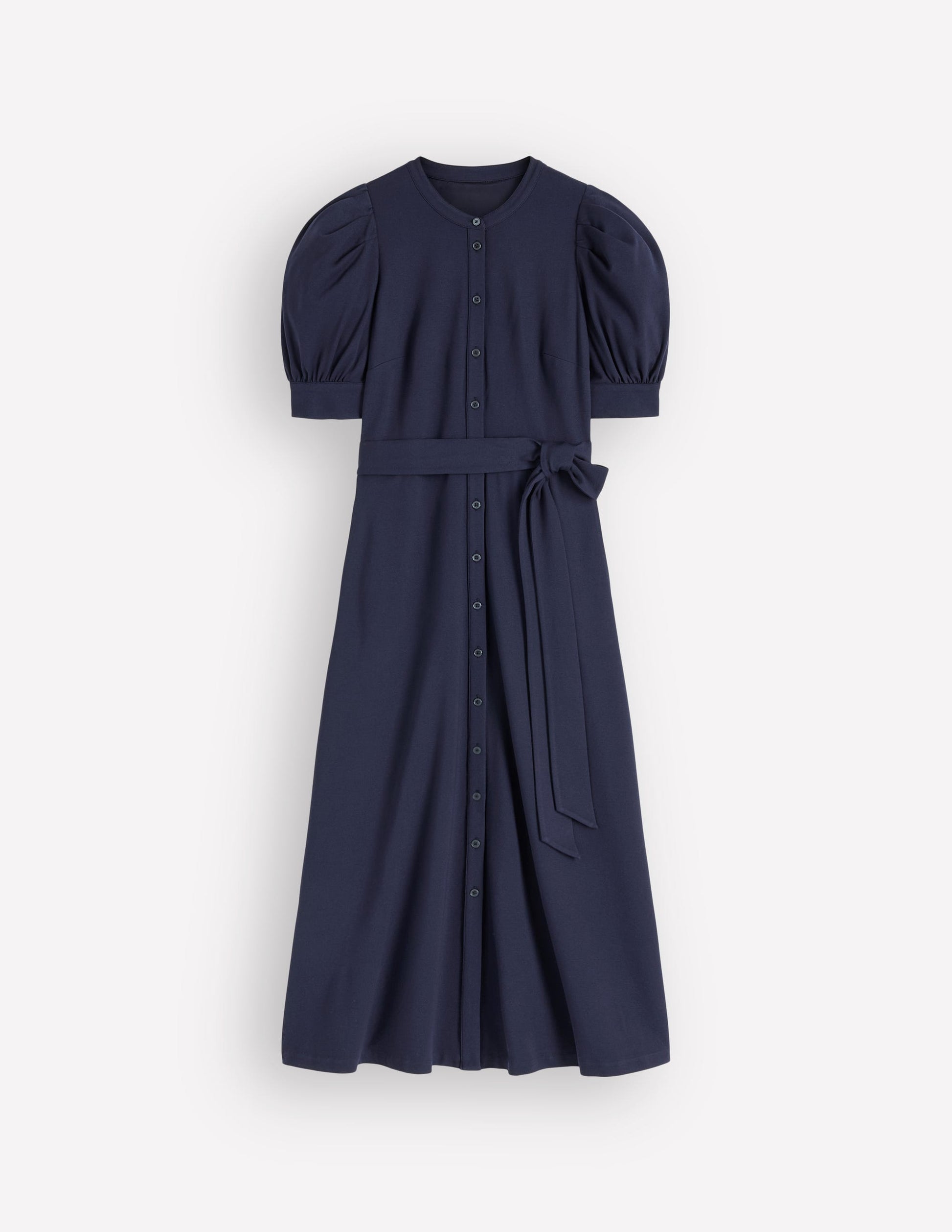 Puff Sleeve Ponte Shirt Dress-Navy-5