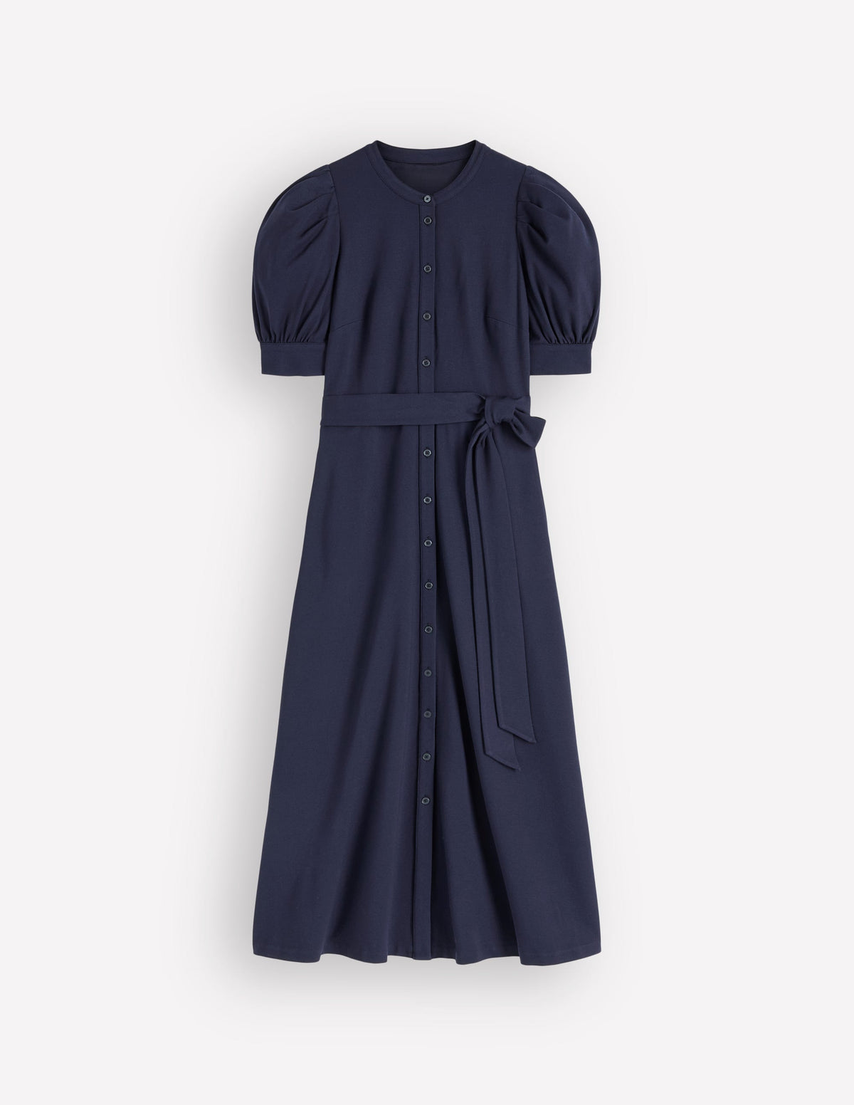 Puff Sleeve Ponte Shirt Dress-Navy - Image 5