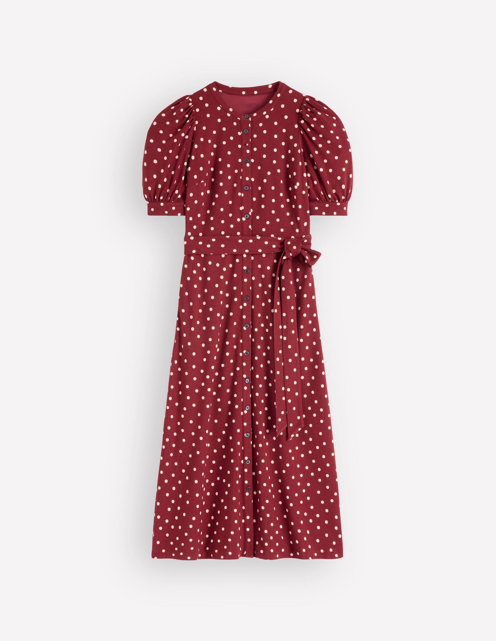Puff Sleeve Ponte Shirt Dress-Red Pear, Painted Dot-7