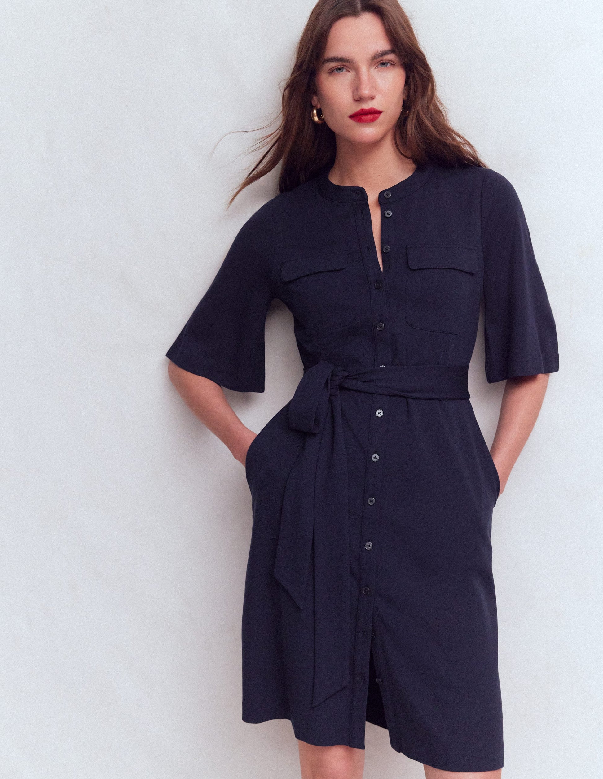 Front Pocket Ponte Dress-Navy-1