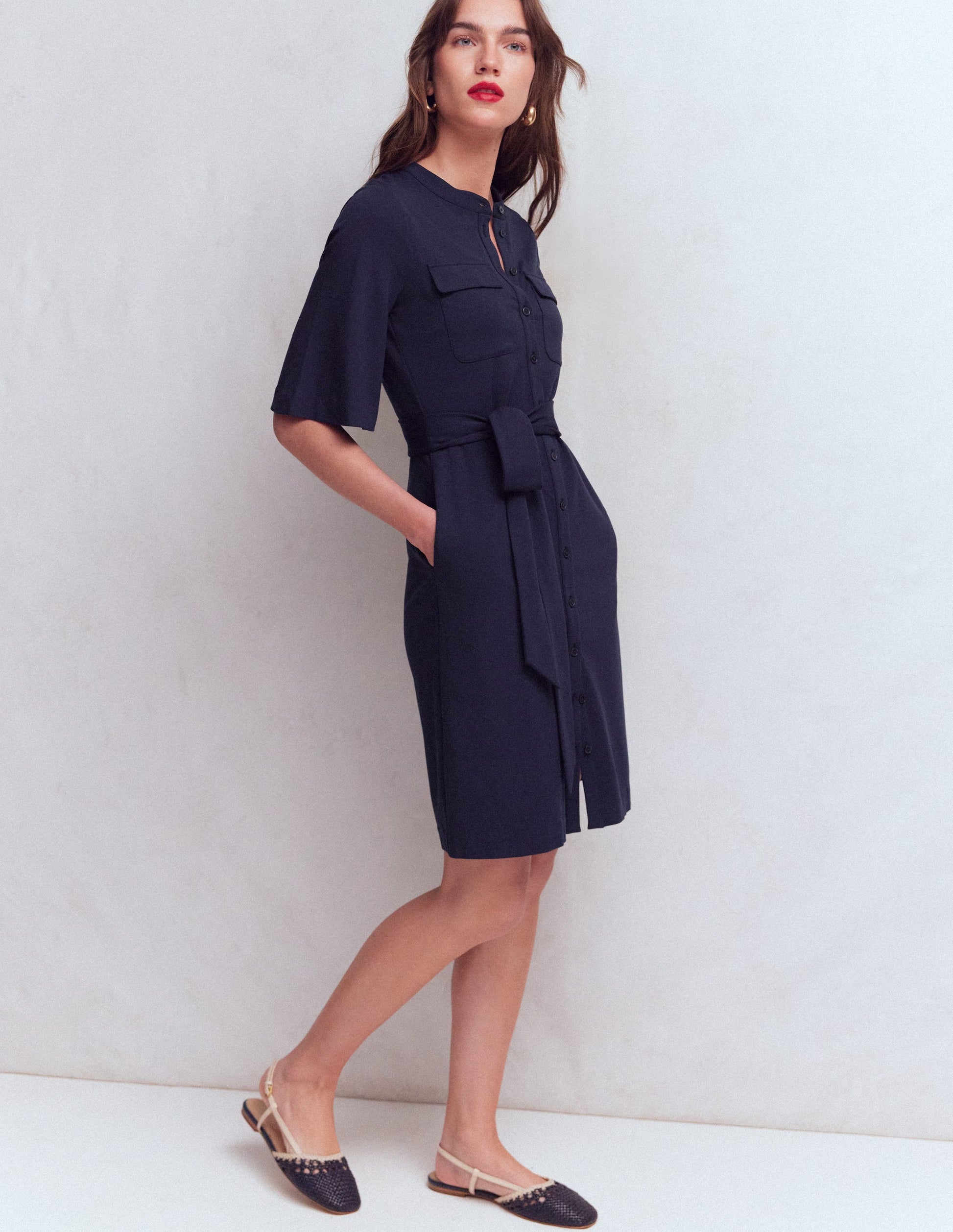Front Pocket Ponte Dress-Navy-4