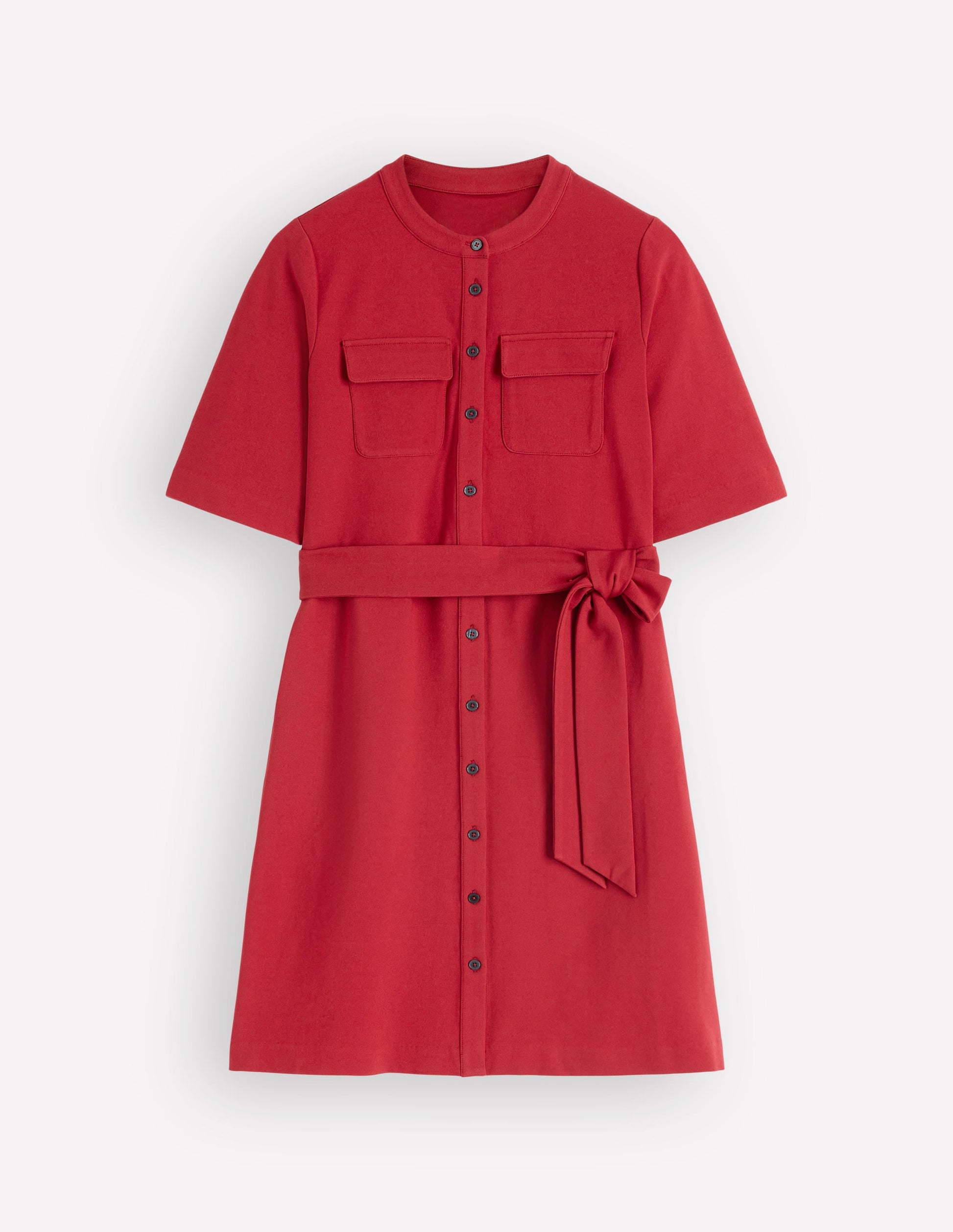Front Pocket Ponte Dress-Crimson Red-5