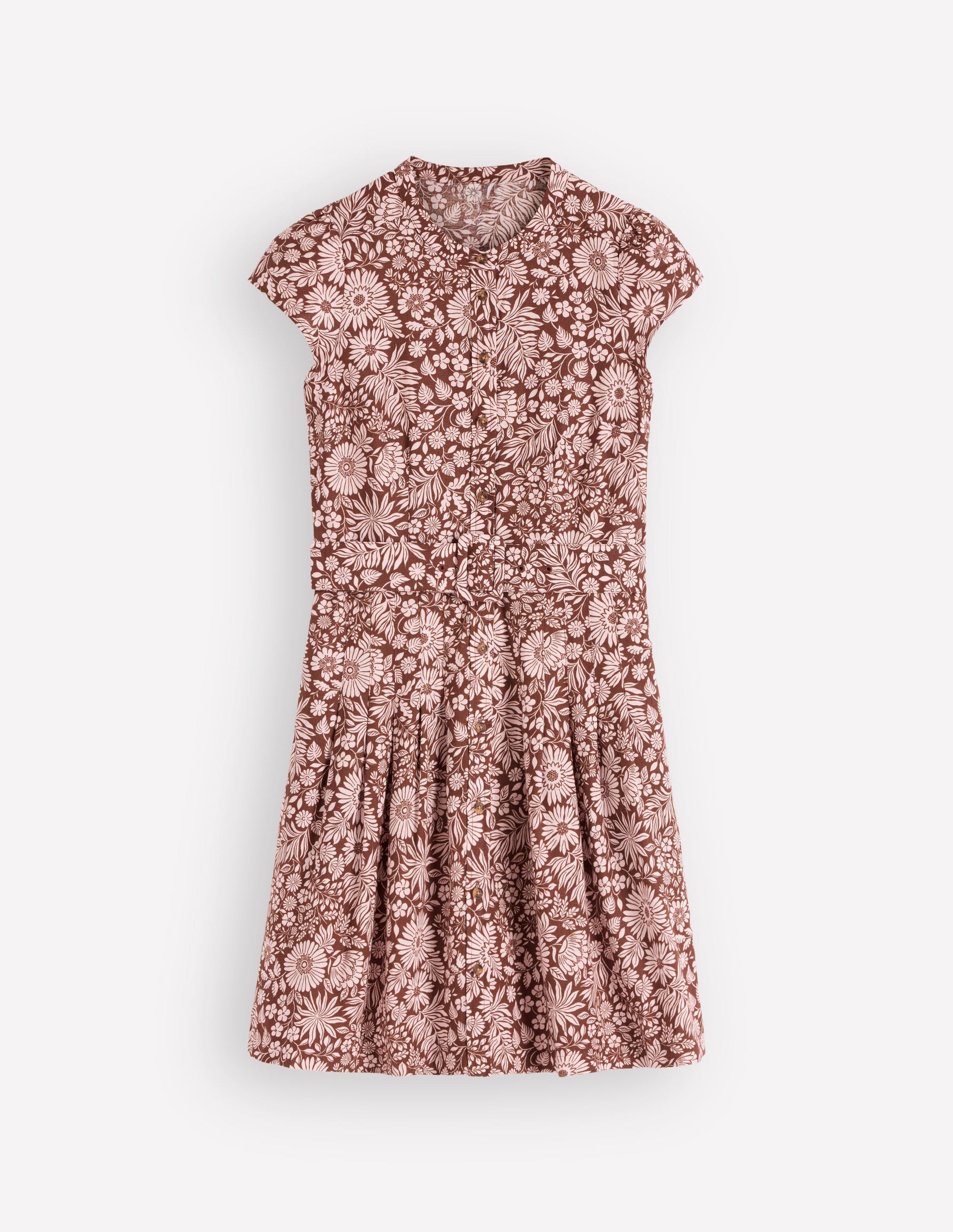 Arabella Short Linen Dress-Brown Flowerbed Bloom-5
