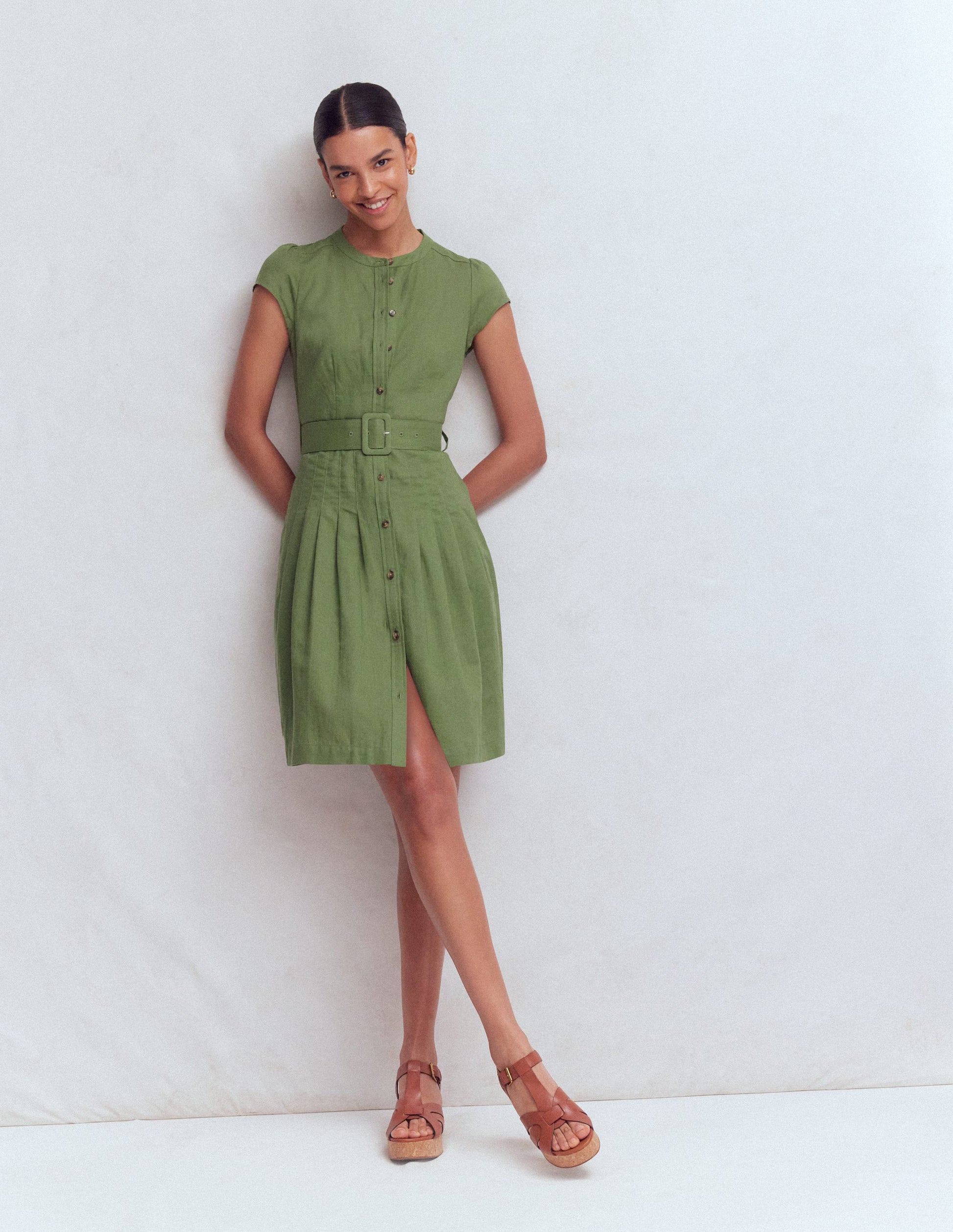 boden green linen dress Anna Linen Tiered Midi Dress - Paradise Green