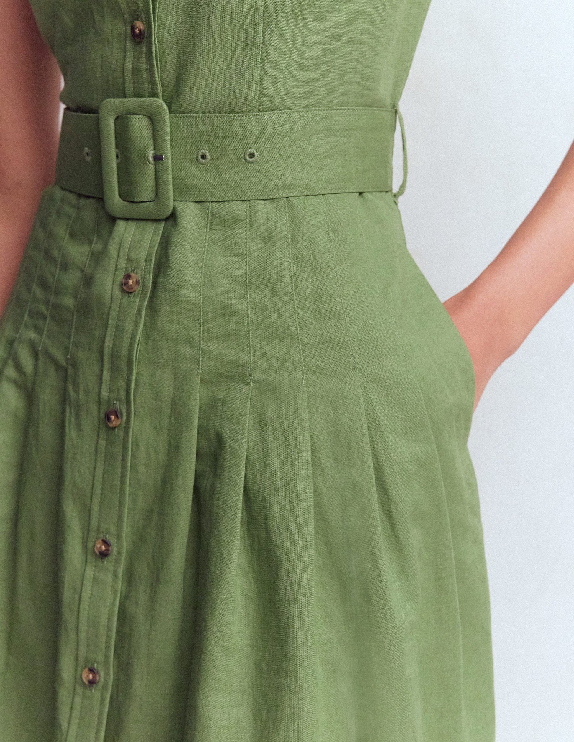 Arabella Short Linen Dress-Safari Green-5
