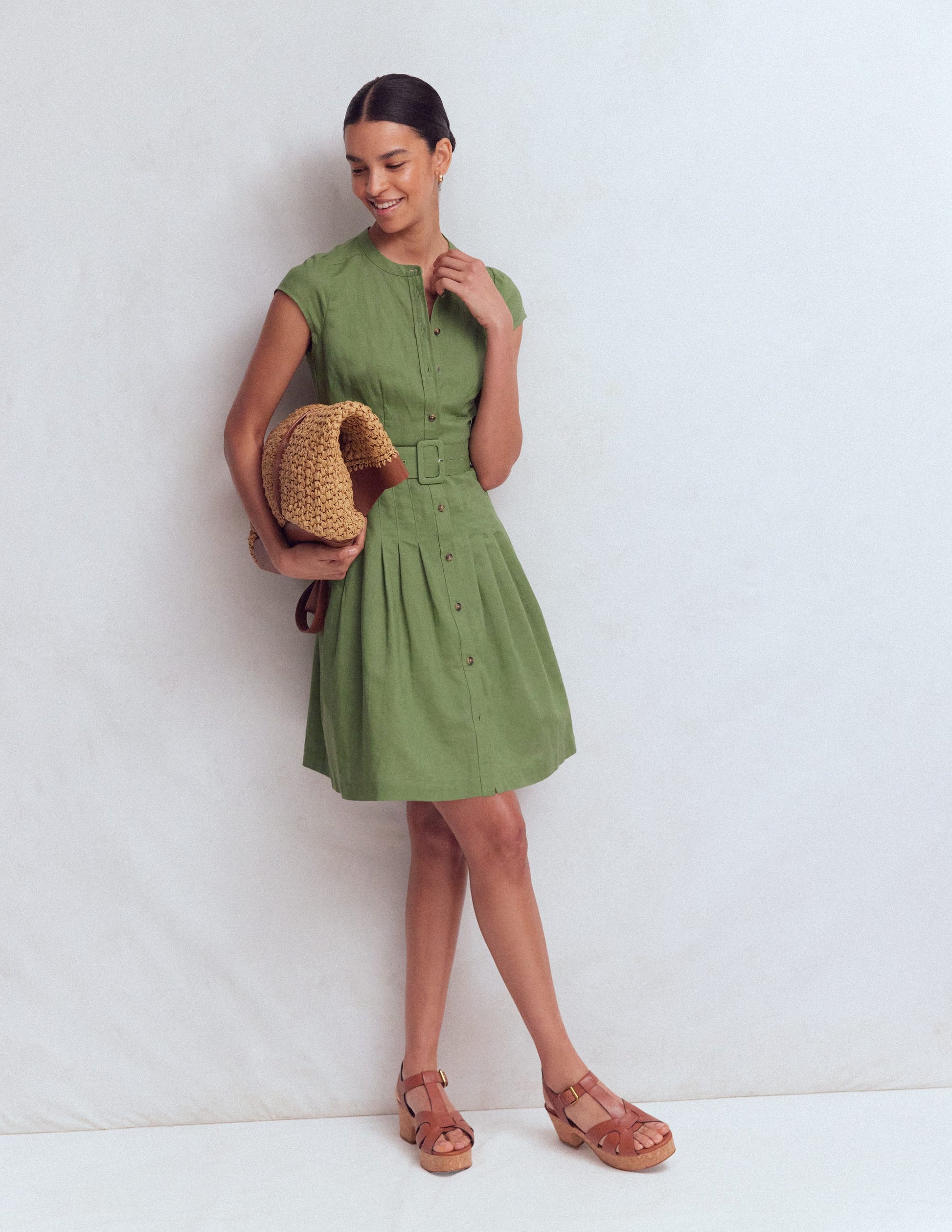 Arabella Short Linen Dress-Safari Green-6