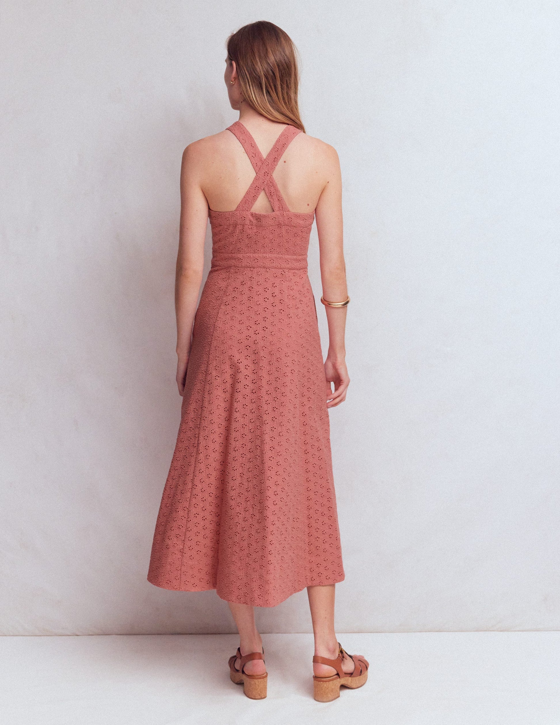 Cross Back Broderie Midi Dress-Vintage Rose Broderie-4
