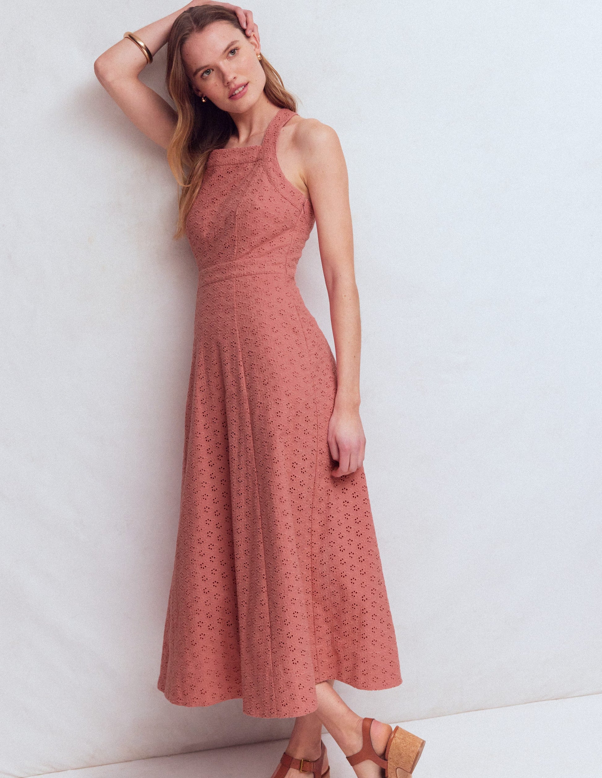 Cross Back Broderie Midi Dress-Vintage Rose Broderie-5