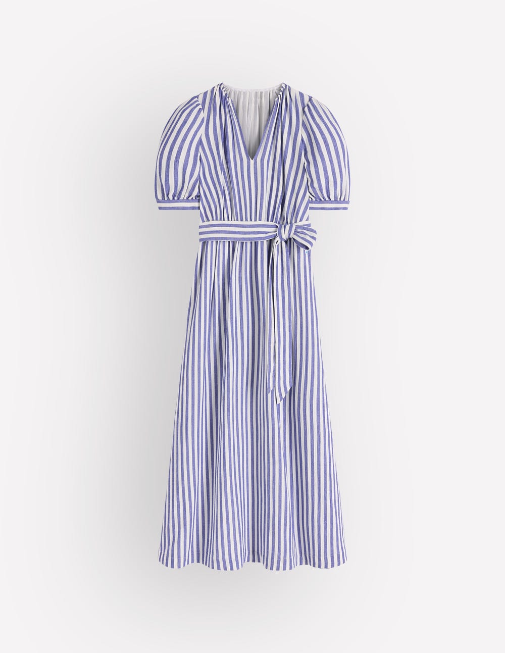 Double Cloth Puff Sleeve Dress-Blue Ivory Stripe-6