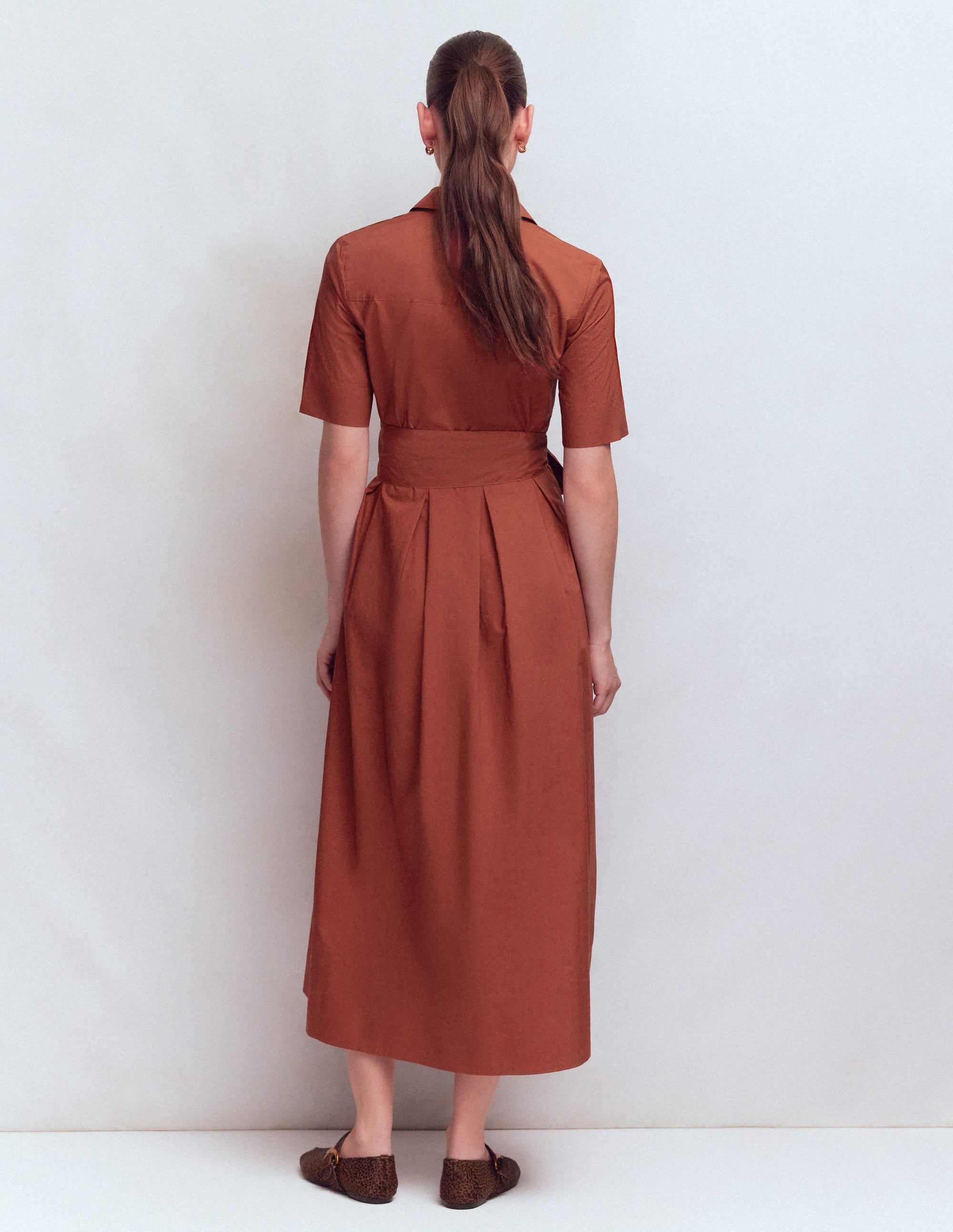 Zoe Short Sleeve Shirt Dress-Burnt Orange - Image 3