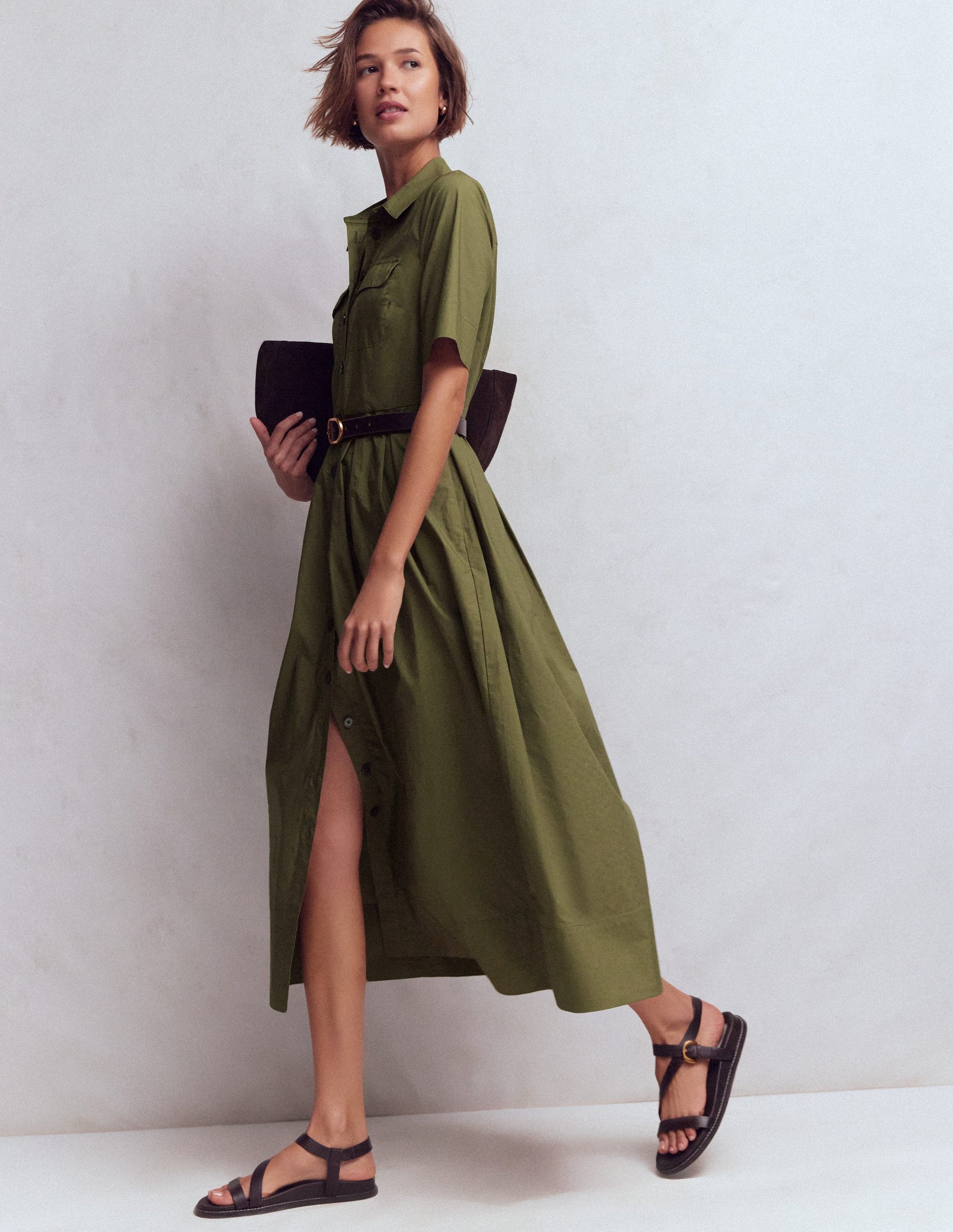 slim fit dress slacks Olive Green Denim Button Front Mini Dress - All Dresses main image 0