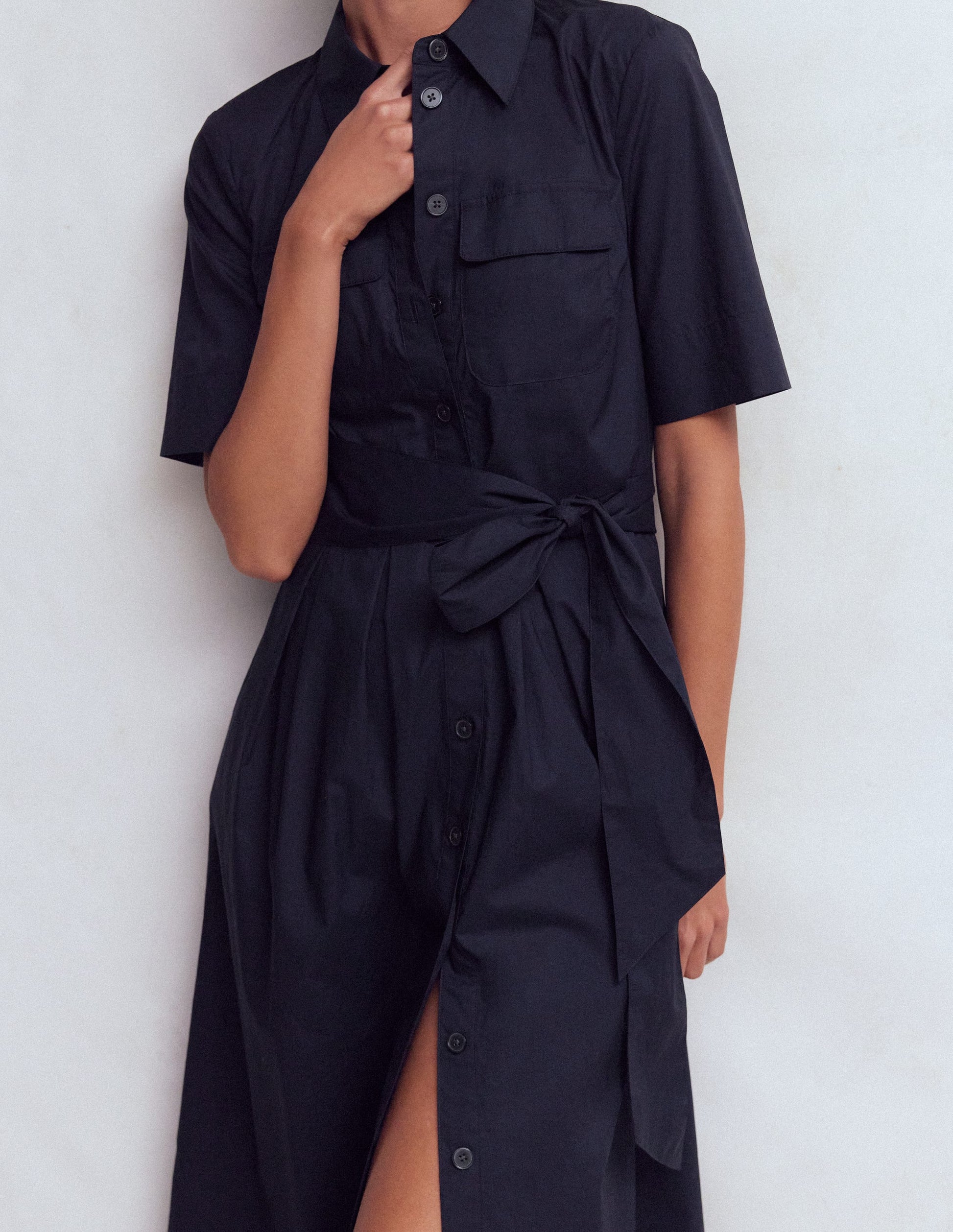 Zoe Short Sleeve Shirt Dress-Navy-2